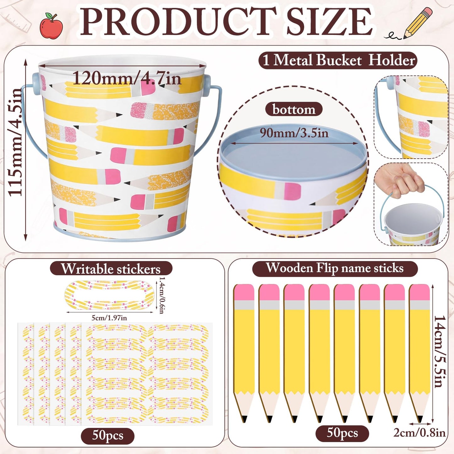 ReliThick 101 Pcs Pencil Flip Name Sticks with Metal Buckets Back to School Talking Sticks with Metal Holder Set for Classroom Management Tool Teacher Essentials Educational Activities