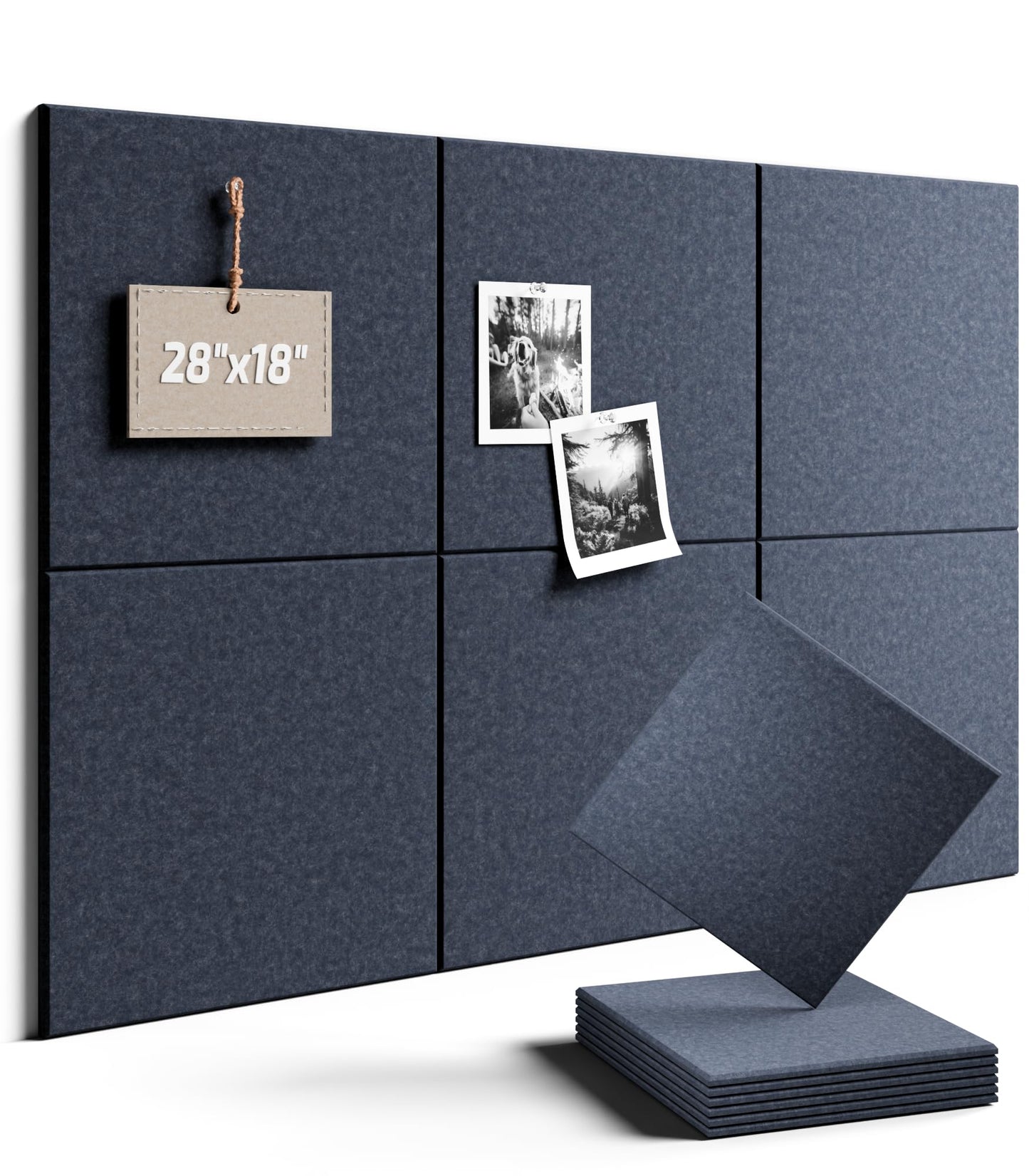 Felt Bulletin Board Tiles -28"x18" Cork Board Alternative for Office Decor, Push Pin Board Wall Organizer 6-Pack - Navy Blue