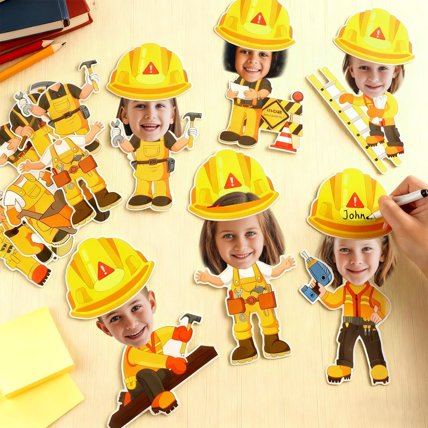 60pcs Construct Theme Cutouts Construction Helmet Bulletin Board Decorations Construct Paper Cut-Outs Classroom Decor for Boy Girl Classroom DIY Craft Photo Kindergarten Preschool Wall Door Supplies