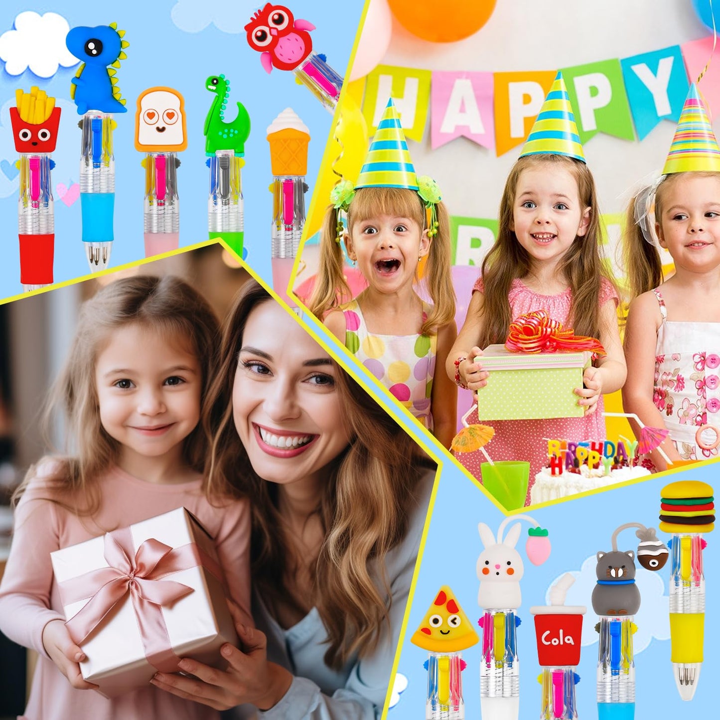CZWZ 12Pcs Mini Multicolor Pens in One 4-in-1 Cute Pens Bulk, Fun Kawaii Ballpoint Pens for Birthdays and Party Favors Gifts Teacher School Supplies