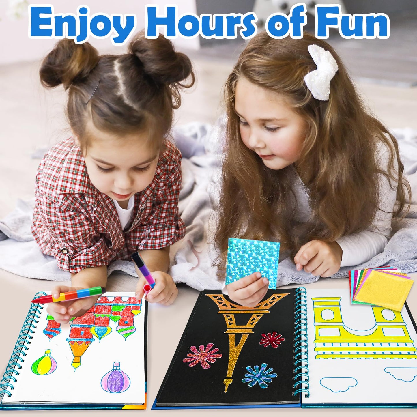 FUNNYB&G Foil Art Craft Kit for Kids 4-10 Years Old: Mess-Free & No-Glue, Create 16 Sparkly Famous Building Pictures – Perfect Travel Toy & Birthday Gift for Kids (Buildings)