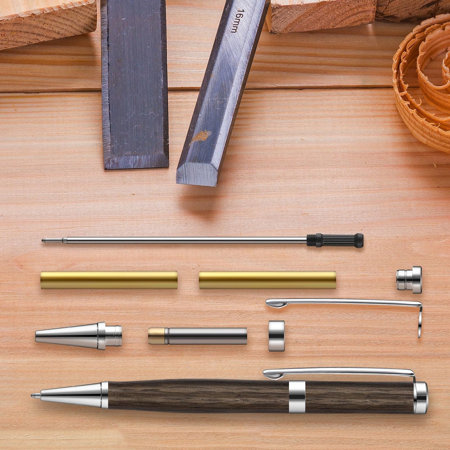 Colarr 10 Pcs Pen Kits for Wood Turning 7mm Slimline Pen Twist Kit with Refill Lathe Turning Supplies for Making Office Classroom Supplies DIY Friend Teacher Student Gifts(Silver)