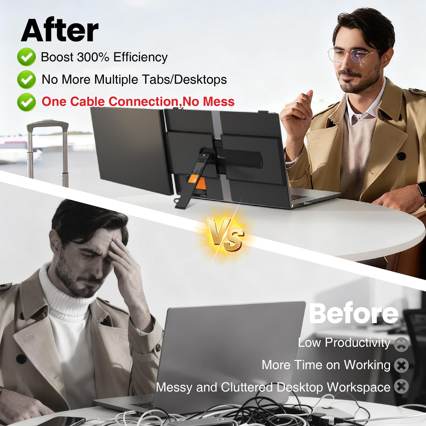 Venraty Ultra Thin Laptop Screen Extender， Lightweight Portable Monitor 14" 1080P FHD Monitor for Laptop, Fit for 13-17" Laptops,Plug & Play Compatiable with Win/Mac/Chrome/Android