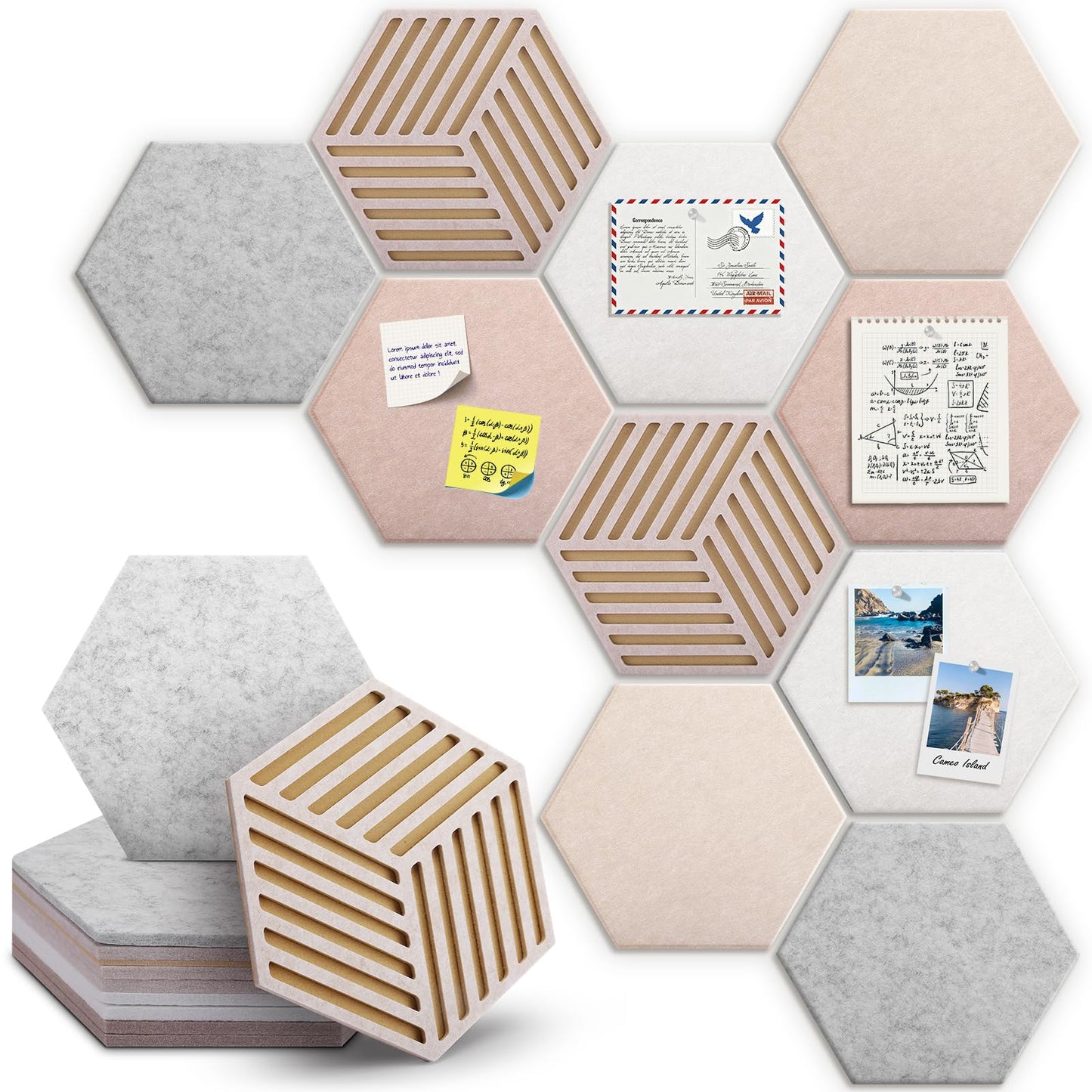 Hexagon Large Cork Bulletin Board Tiles, Peel and Stick Felt Wall Panels for Vision, Message Center, Picture and Prayer Board for Office, Dorm, Room and Desk Decor(Oatmeal)