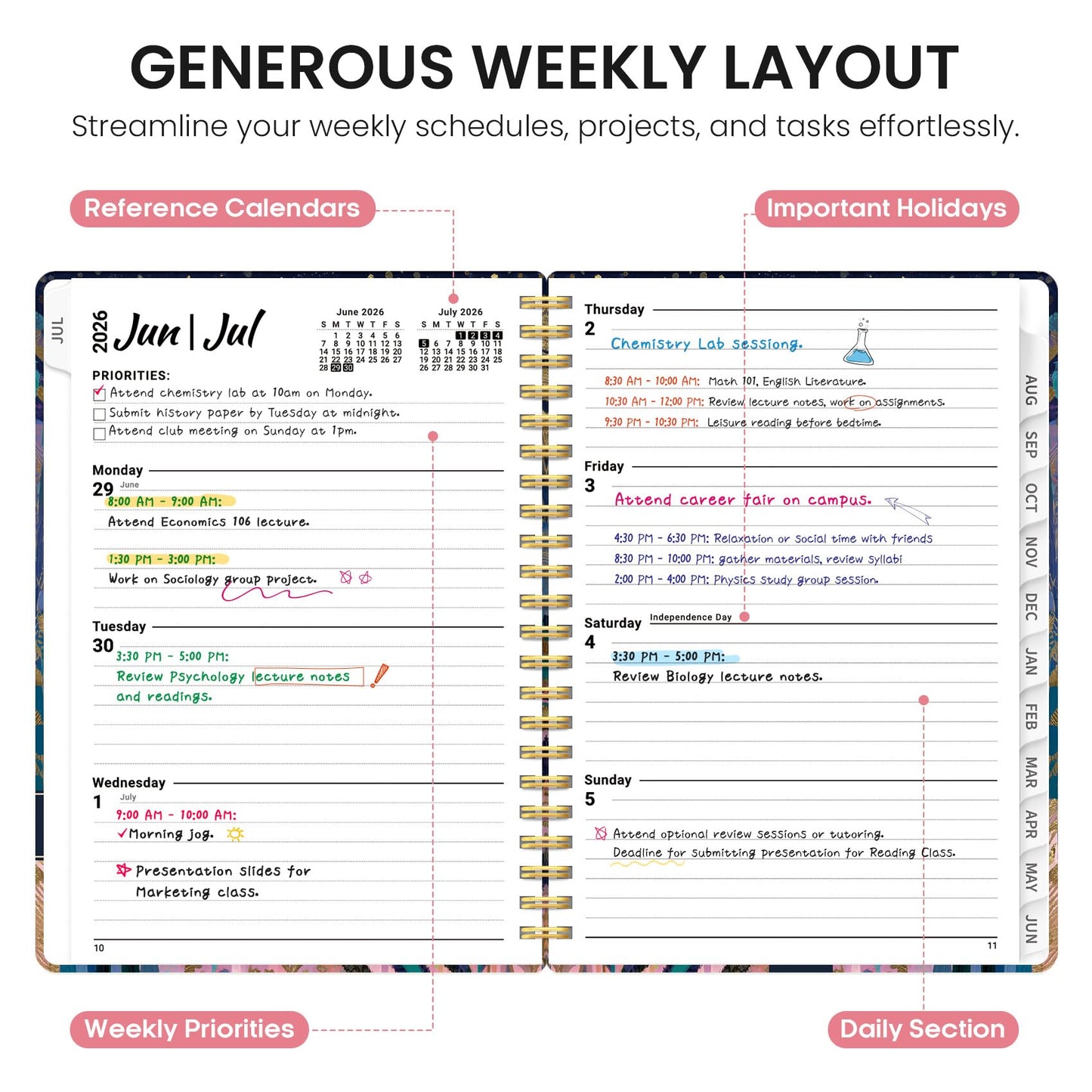 Planner 2026-2027, Academic Year Weekly and Monthly Calender Planner, from Jul 2026 - Jun 2027, Spiral Bound School Planning Book, Perfect for Teacher, Student, Women & Men, A4 (8.5" x 11"), Midnight Jungle