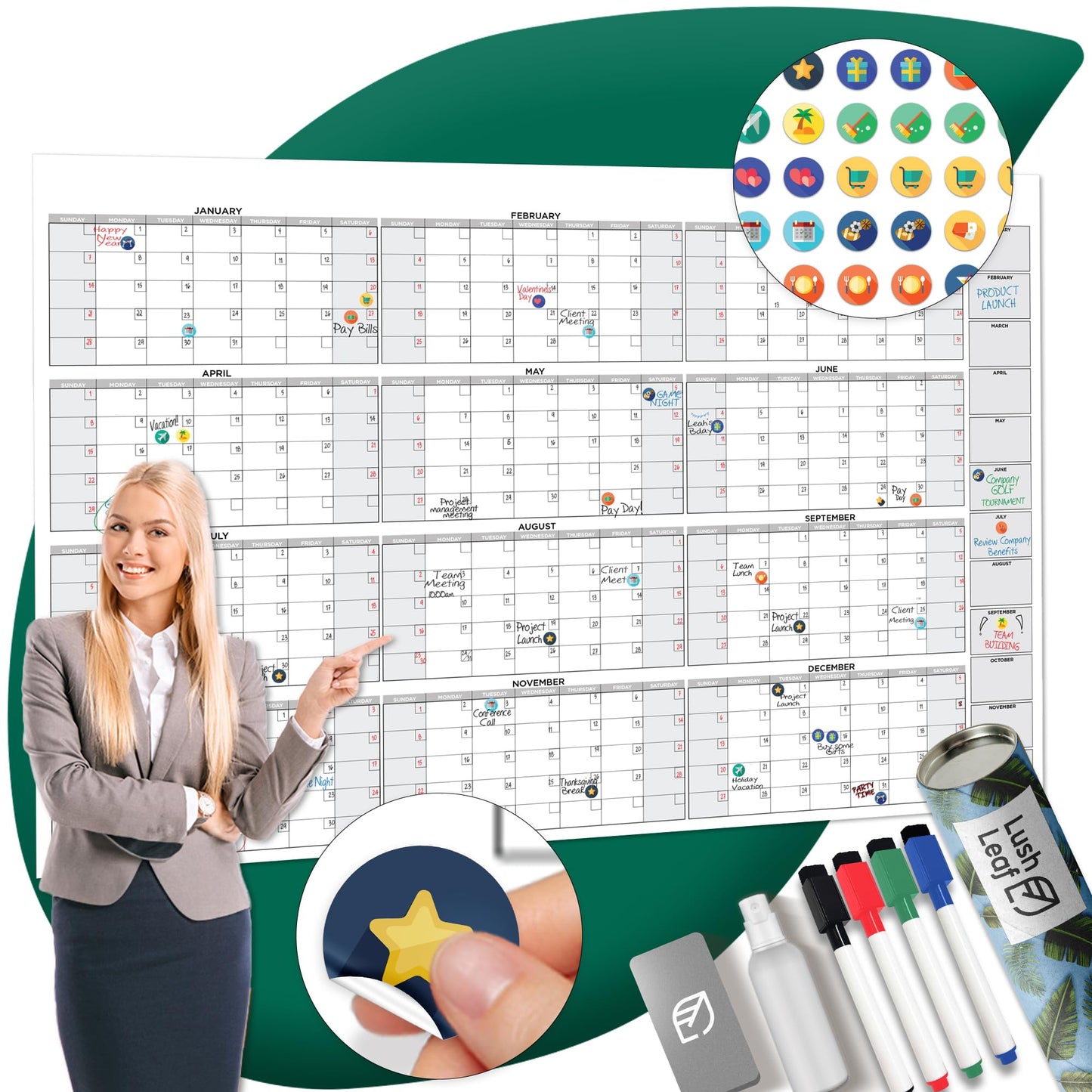 Big Calendar 2026 | 58"x38" | Giant Dry Erase Yearly Planner for Home Office | Full Year Wall Calendar | Large Annual Wall Planner