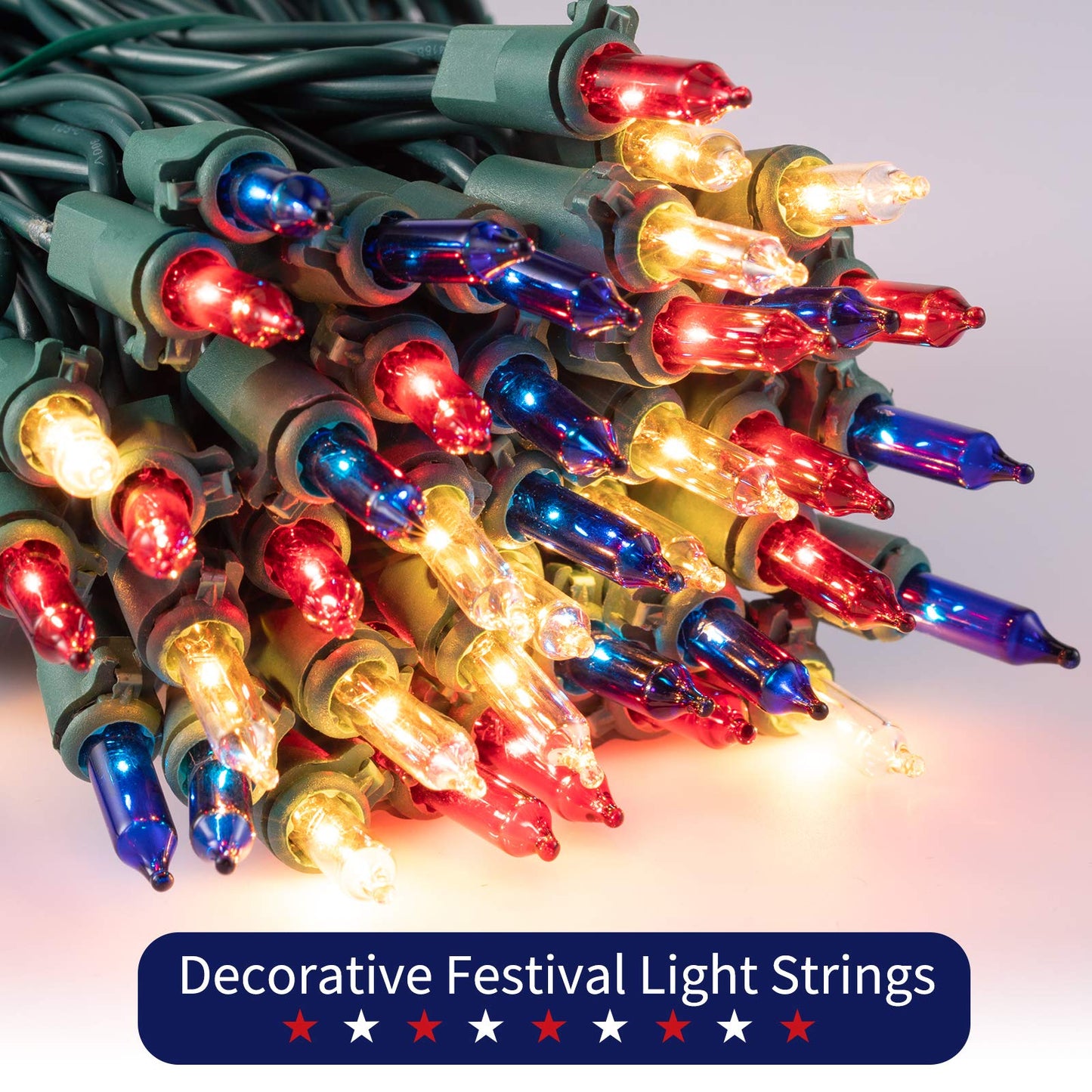Minetom Patriotic Mini String Lights - 200 Count, 50 Feet, Red White Blue, Waterproof, Indoor Outdoor Holiday Decoration