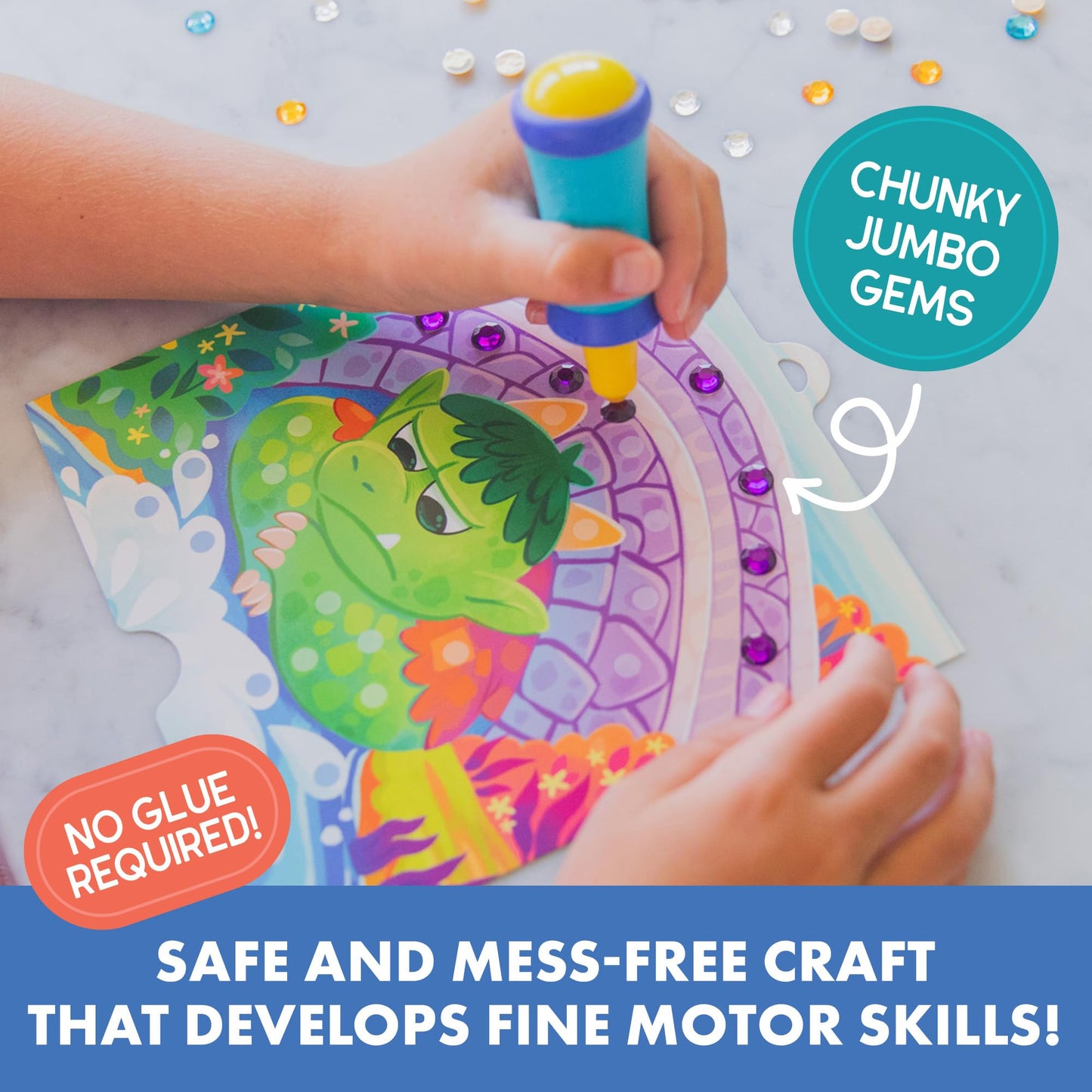 Educational Insights Jumbo Gem Kit - DIY Crafts for Kids Ages 4-8, Mess Free Toddler Arts and Crafts, Diamond Painting Kits for Kids 5-7, Beginner Paint By Gem Art Kits, Sticker Diamond Craft Kit