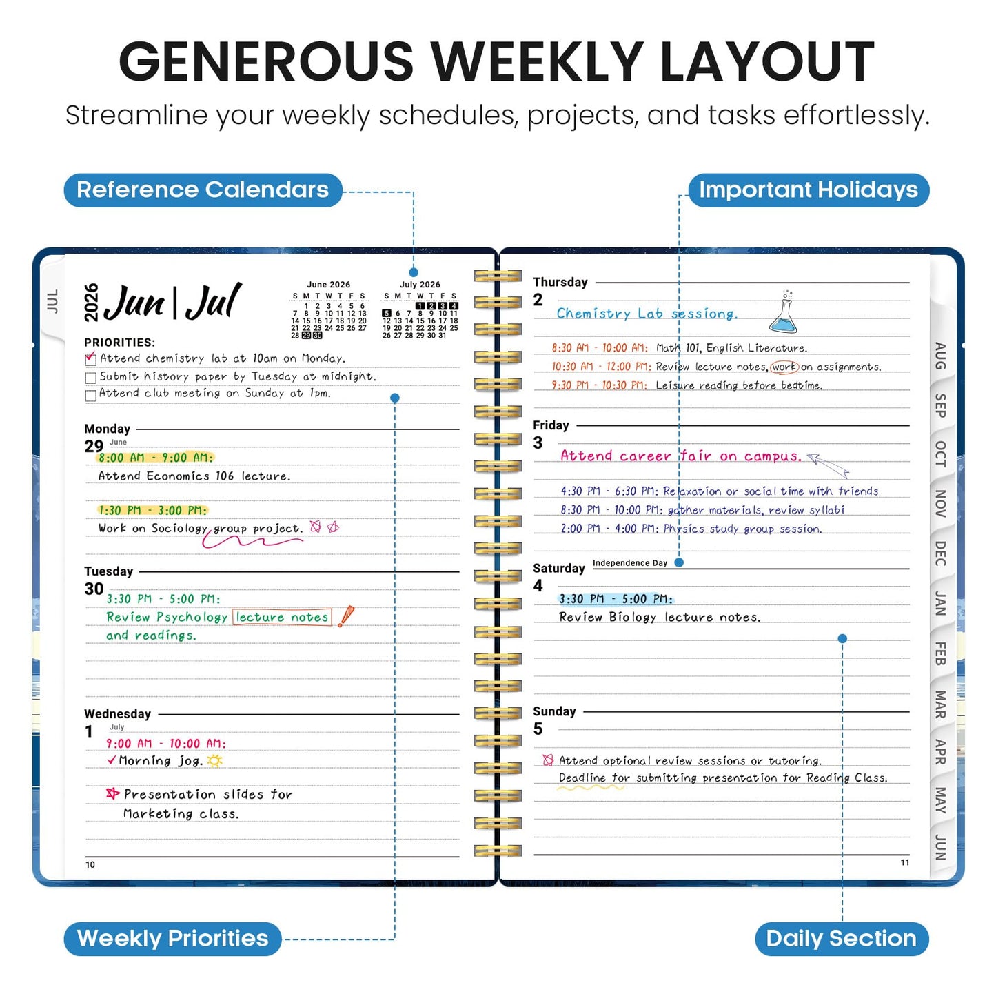 Planner 2026–2027, Weekly & Monthly Academic Organizer for School Year, Jul 2026–Jun 2027, Hardcover Planner with Tabs, Back to School Essential, 6.3" x 8.5", Harbor Starlight