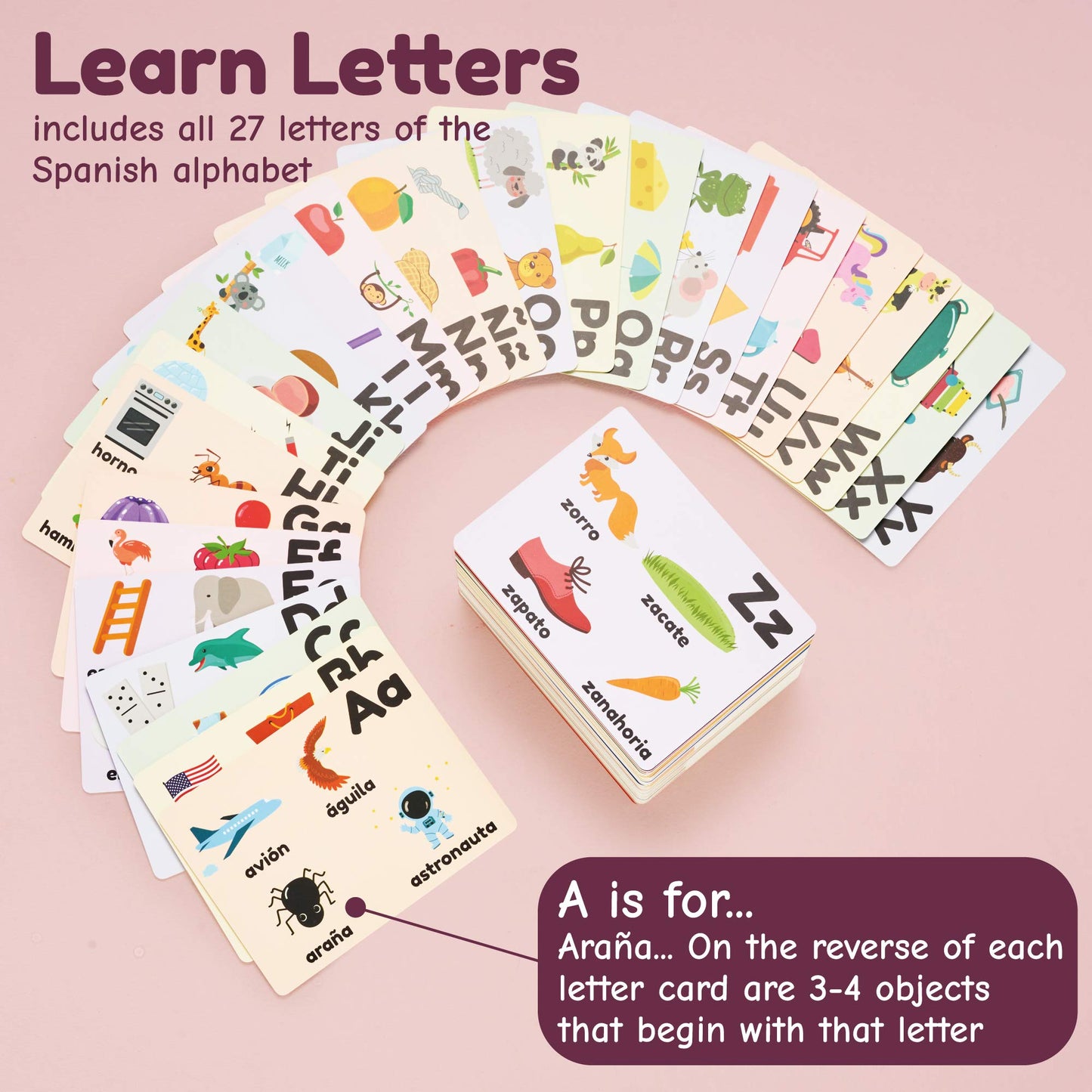 Spanish Flash Cards for Kids and Toddlers - 101 Cards - 202 Sides - Learn Shapes, Numbers, Colors, Body Parts, Counting, Letters & More - Great Value, Fun Learning and Educational Flashcards