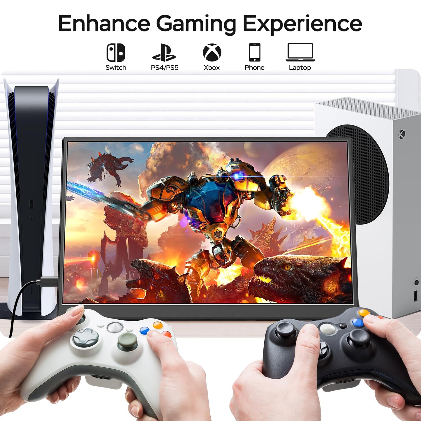 WGK 14 inch Portable Monitor 1200P FHD+ 100% sRGB Travel Display HDMI/USB-C Compatible with Laptops, Desktops, Phones, PS, Mac, Xbox, Switch, and Other Gaming Devices Includes Stand and Speakers VESA