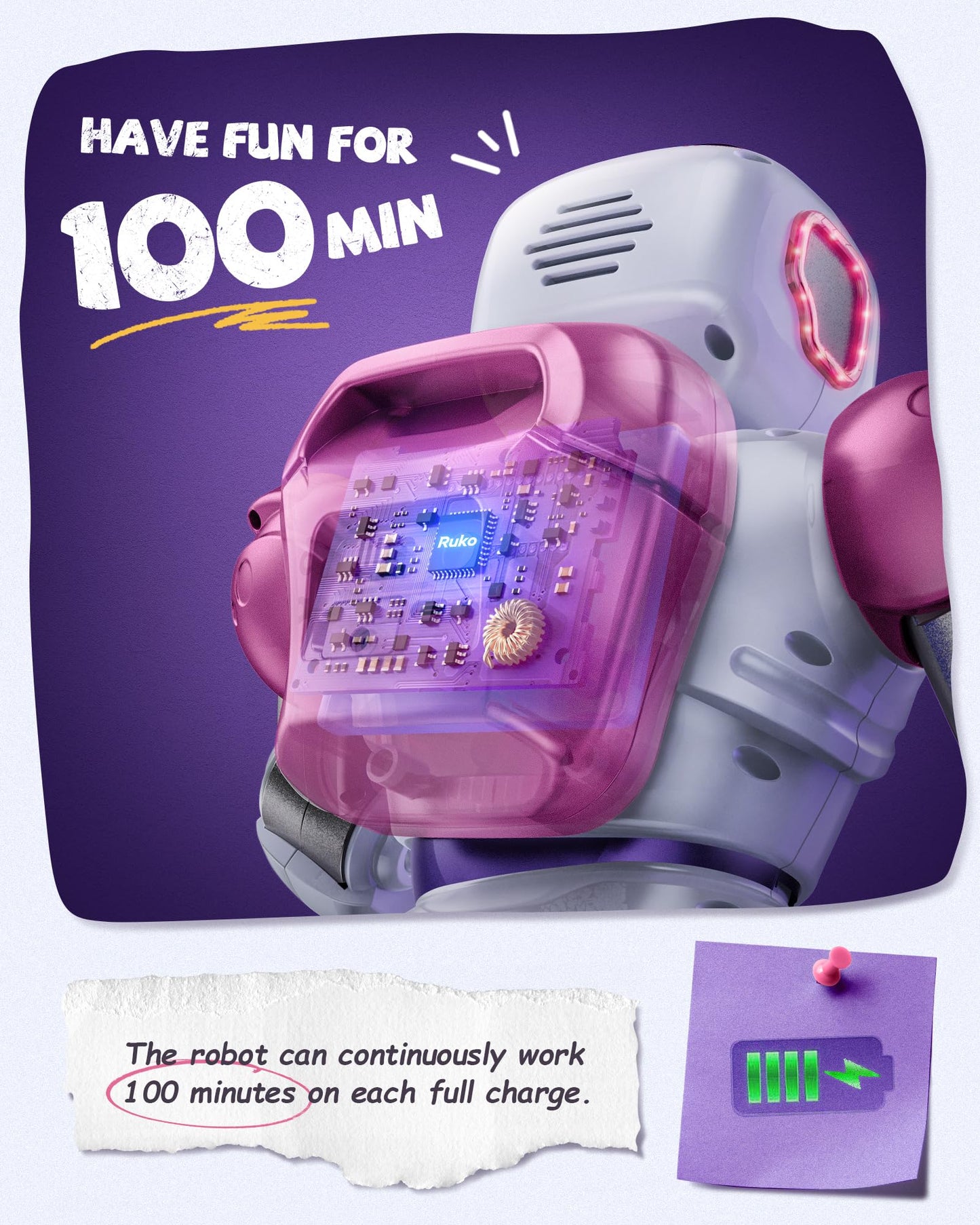Ruko 1088 Smart Robot Toys for Kids, Large STEM Programmable Interactive RC Robot with Voice Control, App Control, Gifts for Boys & Girls Age 4 5 6 7 8 9, Pink