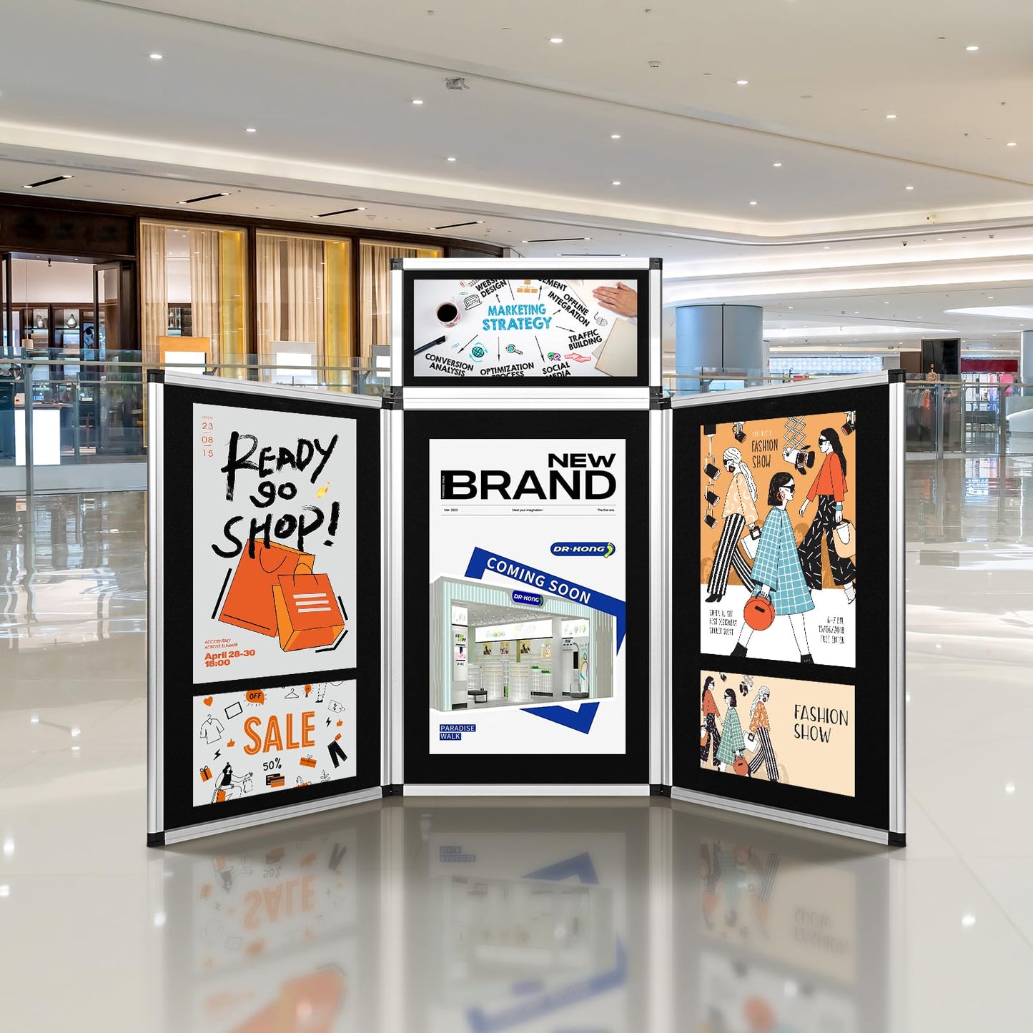 Nisorpa 3+1 Panel Folding Trade Show Presentation Board 70.8“ x 35.4” Trifold Desktop Display Board with Carry Bag Large Metal Frame Tabletop Display 4 Panels-Black