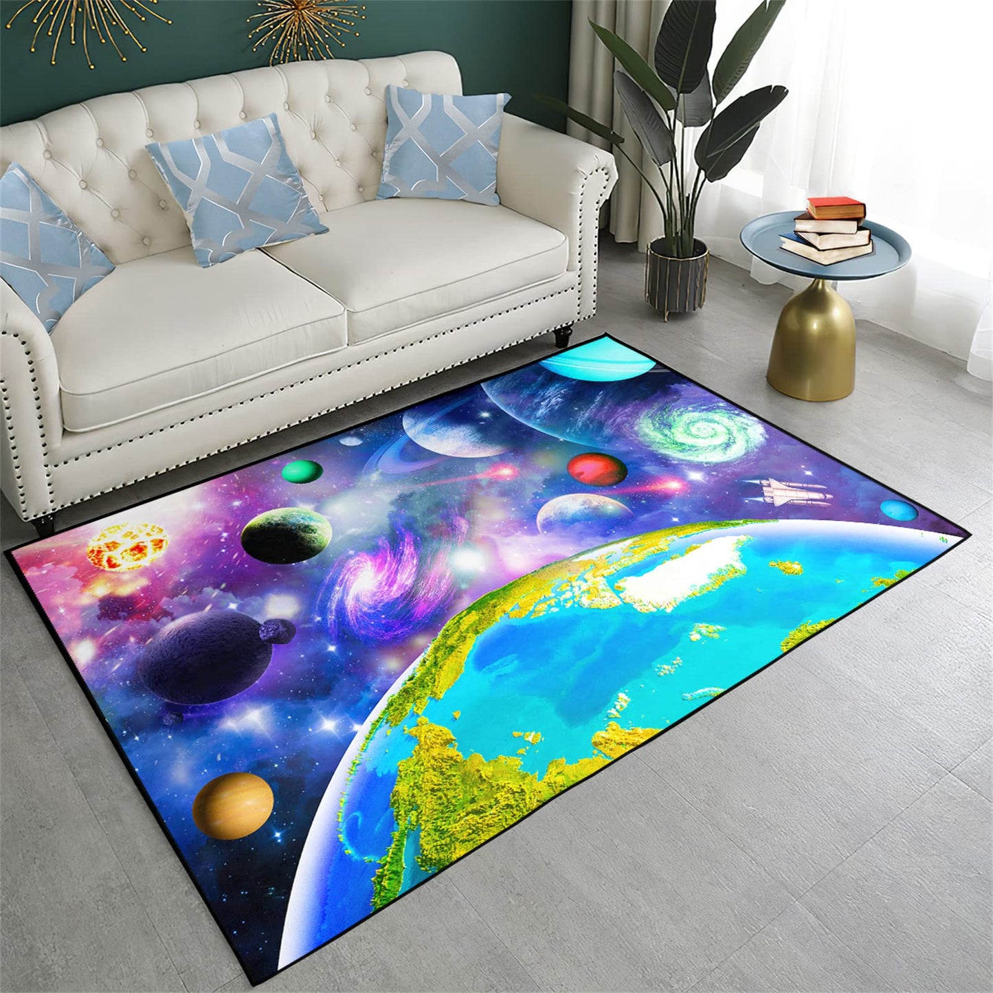 Space Rug Universe Galaxy Starry Planet Area Rug Space Themed Bedroom Decor Carpetfor Playroom and Bedroom Space Carpets Decor 4'×5'