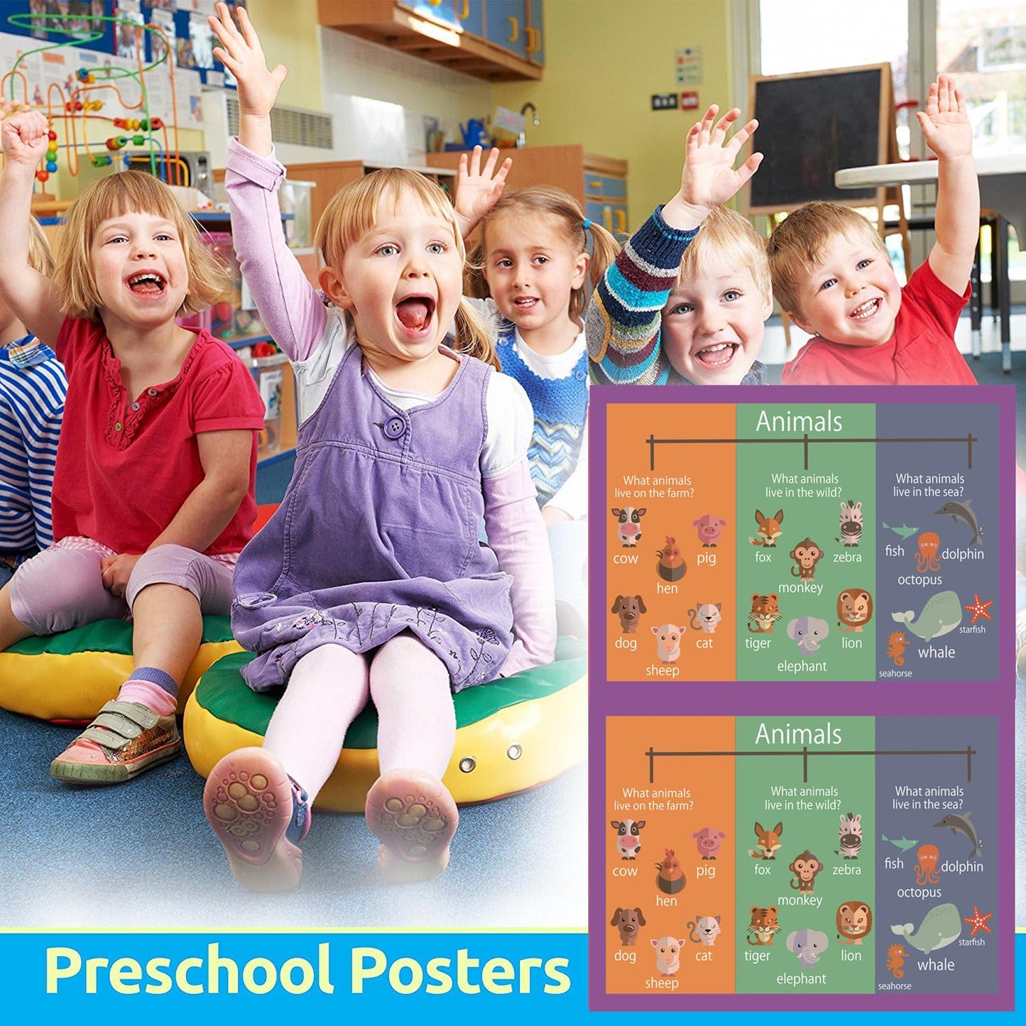 SANTSUN Animals Mind Mapping| Educational Posters for Toddlers and Kids | English Teaching Aid Tool| Handy Wall English Charts Reference for Students| Great for School Classroom Décor(17x24in)