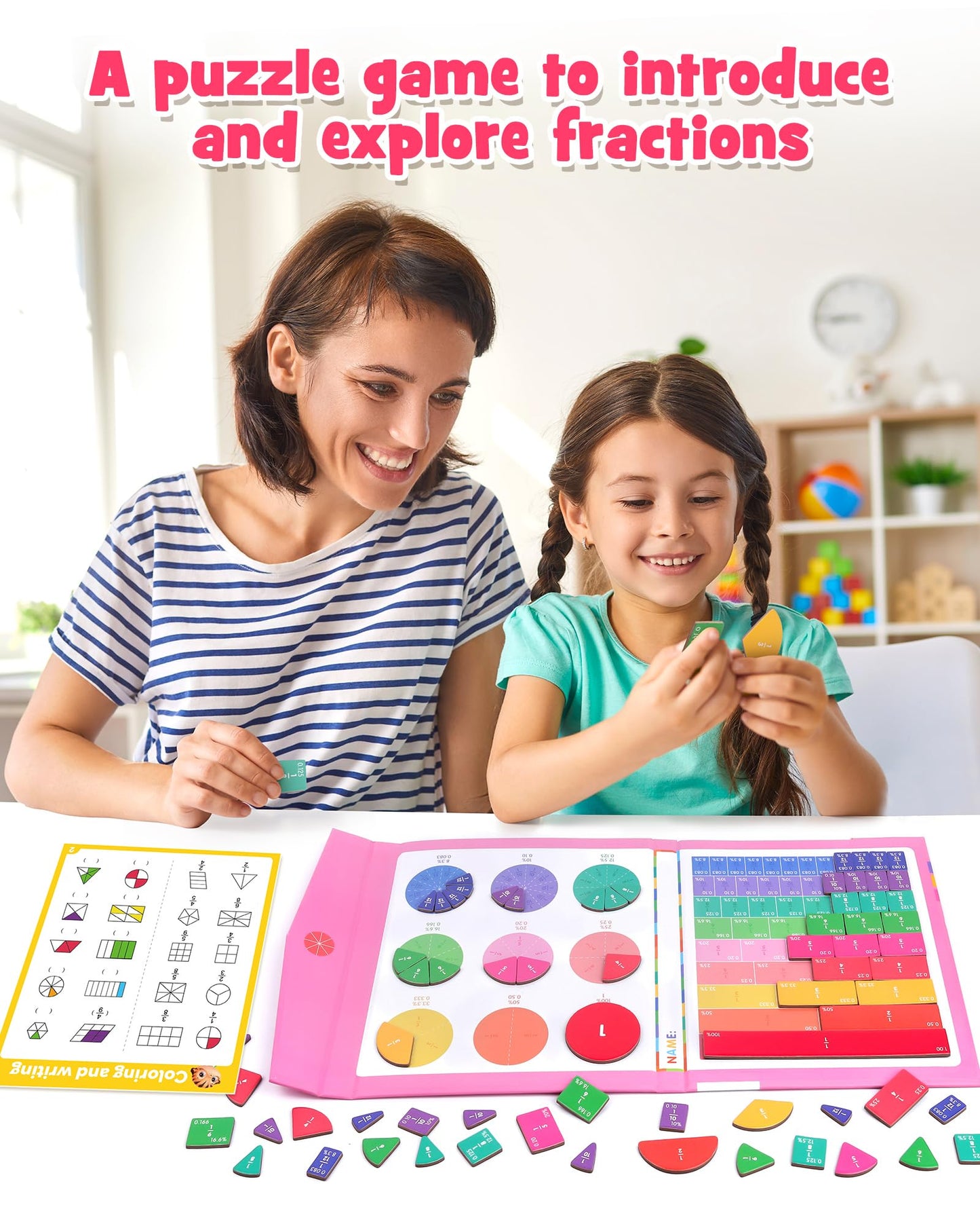 D-FantiX Magnetic Fraction Book, Magnetic Fraction Tiles & Fraction Circles Set, Math Manipulatives for Elementary School, Montessori Fraction Manipulatives Learning Tools for Kids