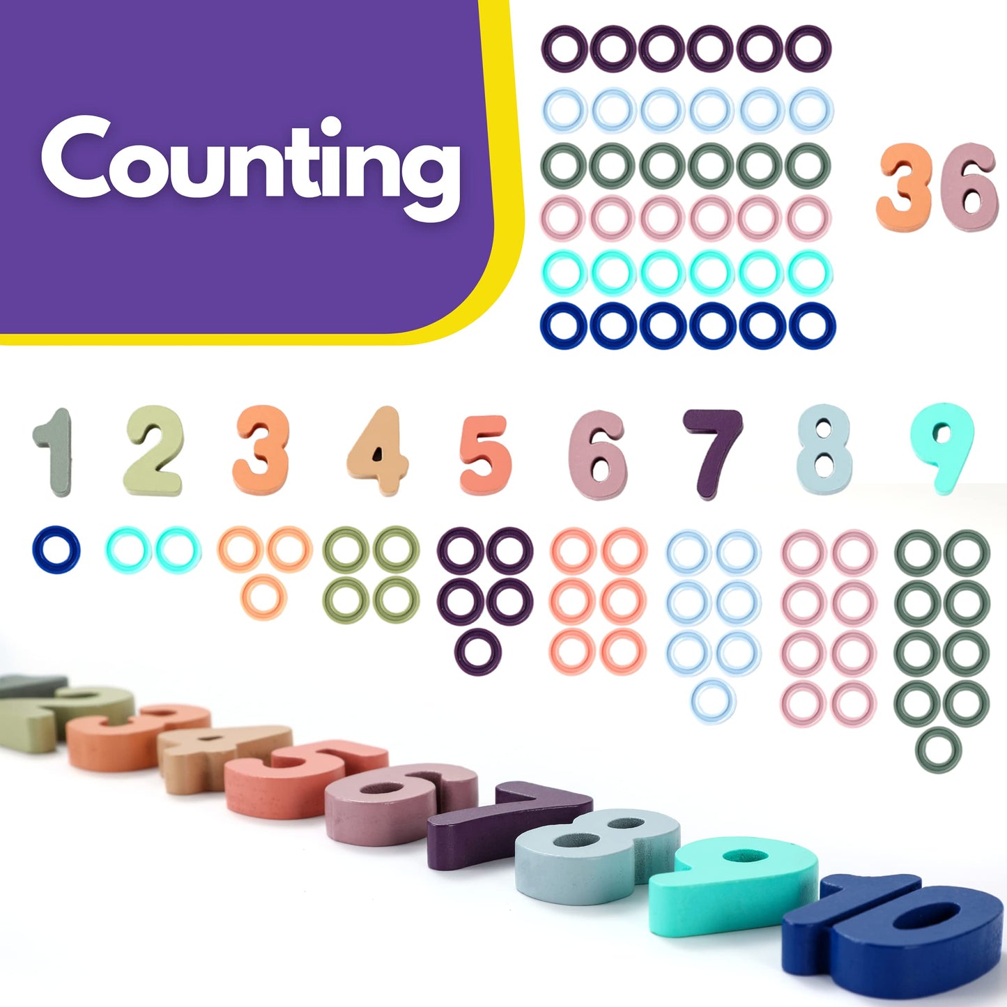 GeroCrew Toddler Montessori Toys Teaches Number, Counting, Math, Stacking Fun Preschool Learning Activates for Boy and Girl | Year Old Boy Gifts and Beyond! (Macaron)