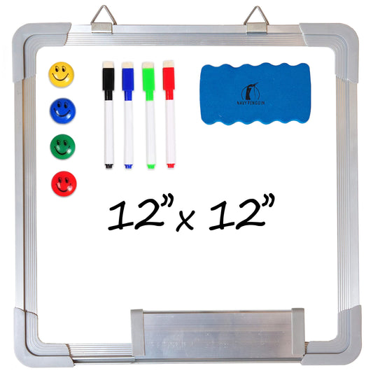 Whiteboard Set - 12 x 12 in Dry Erase Board with 1 Magnetic Dry Eraser, 4 Dry Wipe Markers and 4 Magnets - Small White Board Wall Hanging Marker Board for Home and Office (12x12)