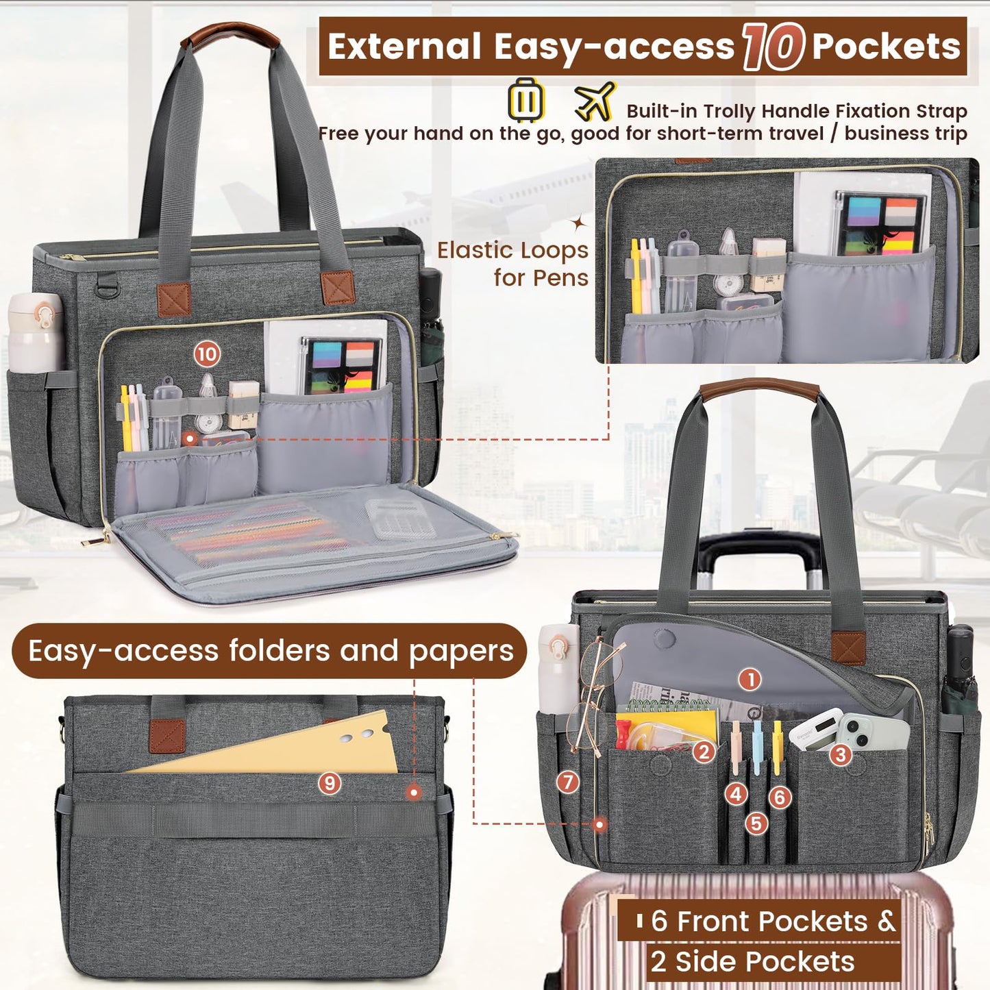 RAINSMORE Teacher Tote Bag 15.6 inch Laptop Bag for Women Work Bags Nurse Bag Lightweight Laptop Tote Computer Messenger Shoulder Bags with Insulated Pocket, Professional Laptop Briefcase