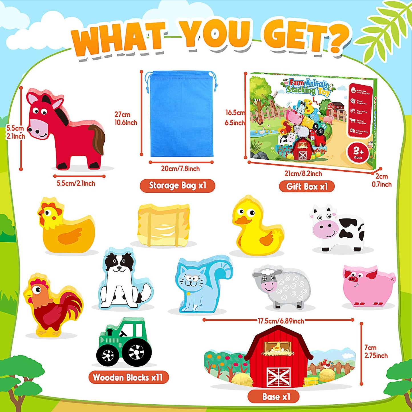 IPOURUP Montessori Toys for Kids 3-7 Wooden Farm Animal Blocks Stacking Games Educational Toy for 3 4 5 6 Year Old Girls Boys Christmas Birthday Gifts for Grandkids Toddler Balance Game Girls Age 3-5
