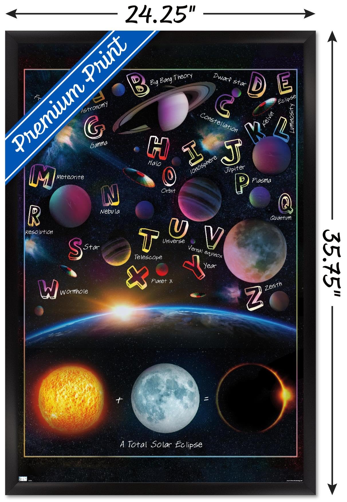 Trends International Ali Chris - The Solar System: Total Eclipse Letters Wall Poster, 34L x 22.4W, Black Framed Version
