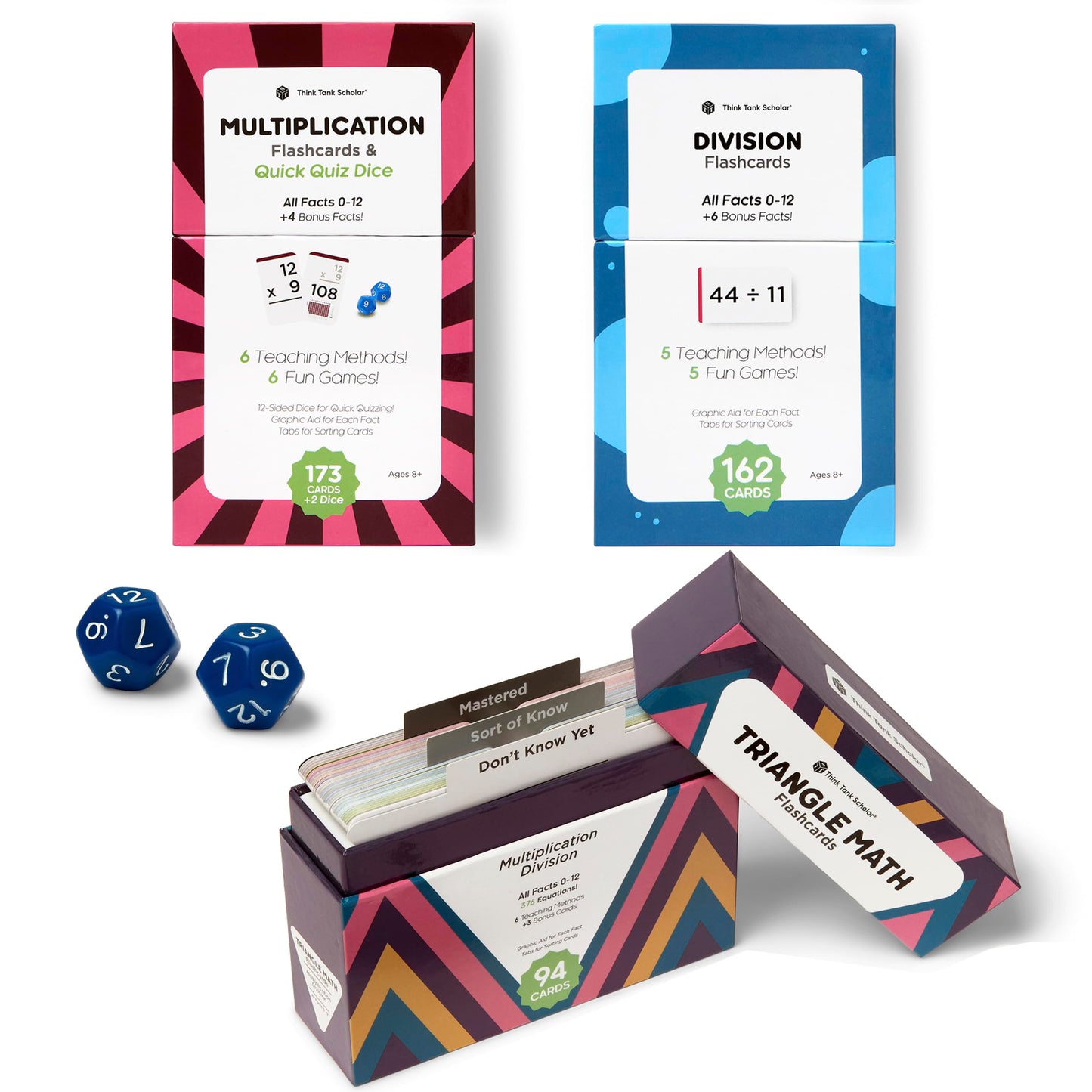 Award-Winning Math Flash Cards – 711 Multiplication & Division Facts (0–12) – Jumbo Cards (3.1” x 5.2”), Visual Aids, 2 Dice, Games, Charts & Mastery Divider Tabs – Grades 3–6 Classroom & Homeschool