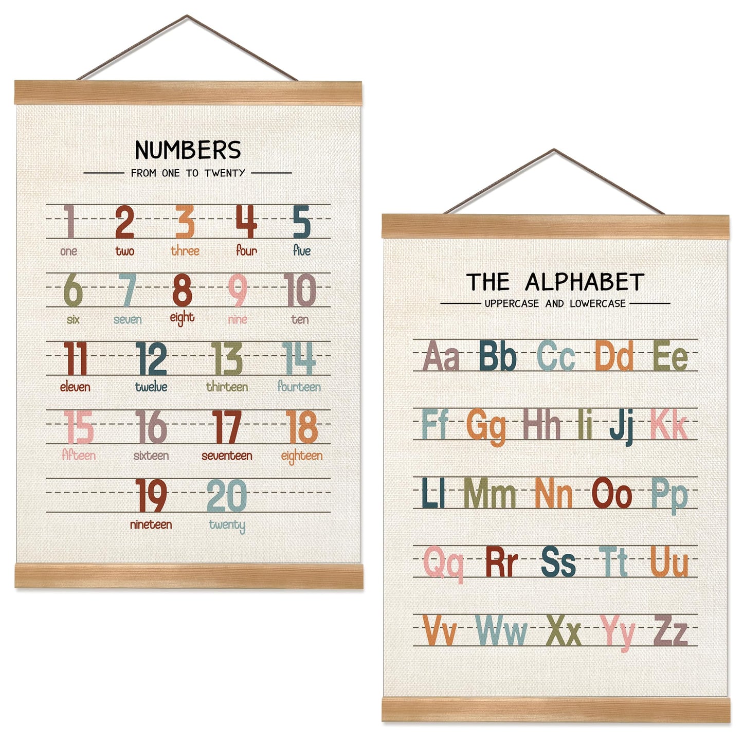 ZTGDA Alphabet Numbers Wall Art Poster Set of 2,ABC Banner Poster, Letter and Numbers Banner Wall Hanging for Playroom Nursery Classroom Decor,Teachers Mstu Haves 12x16inch(123&ABC-01)