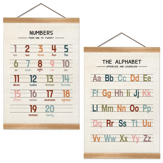 ZTGDA Alphabet Numbers Wall Art Poster Set of 2,ABC Banner Poster, Letter and Numbers Banner Wall Hanging for Playroom Nursery Classroom Decor,Teachers Mstu Haves 12x16inch(123&ABC-01)