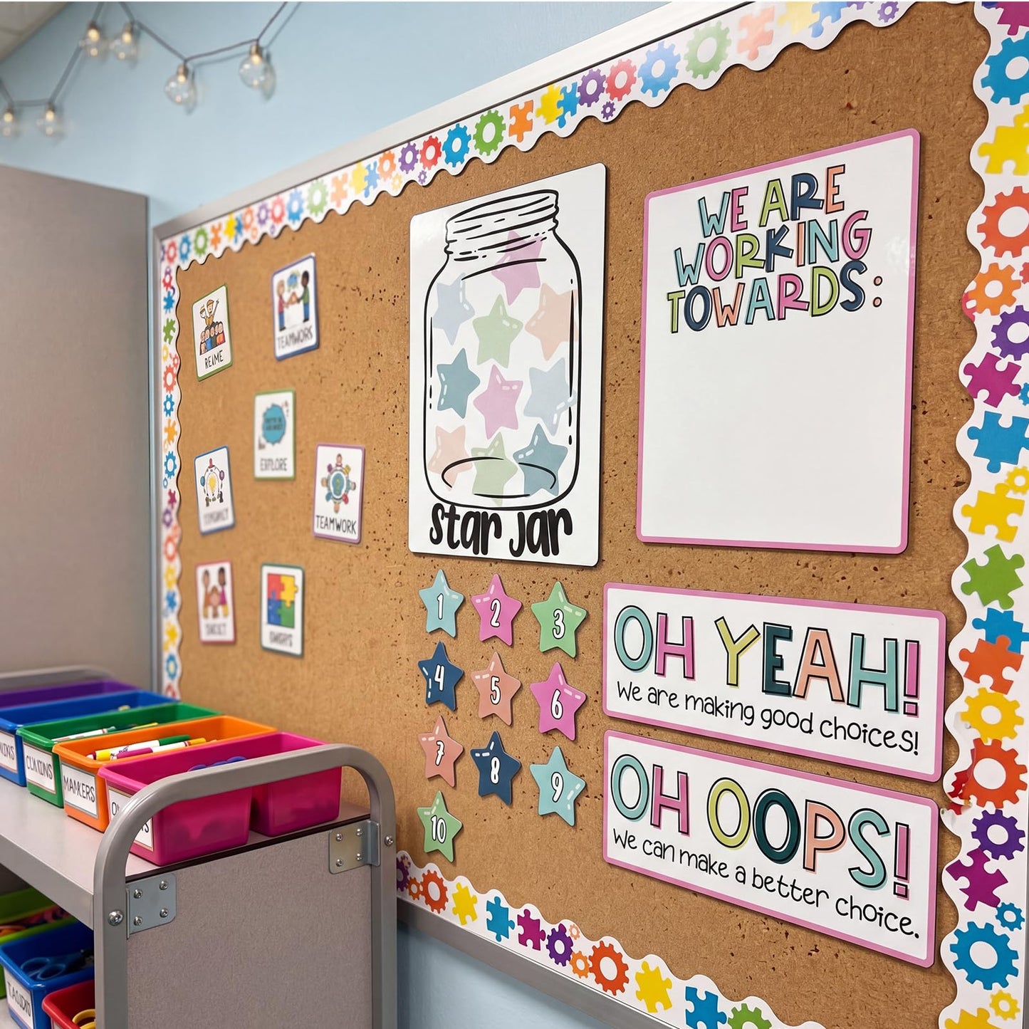 ForraFun Star Jar Classroom Behavior Chart Magnets Set – Oh Yeah Oh Oops We Are Working Towards Signs, Group Reward System for Teachers, Whiteboard Magnets for Classroom Management K-5