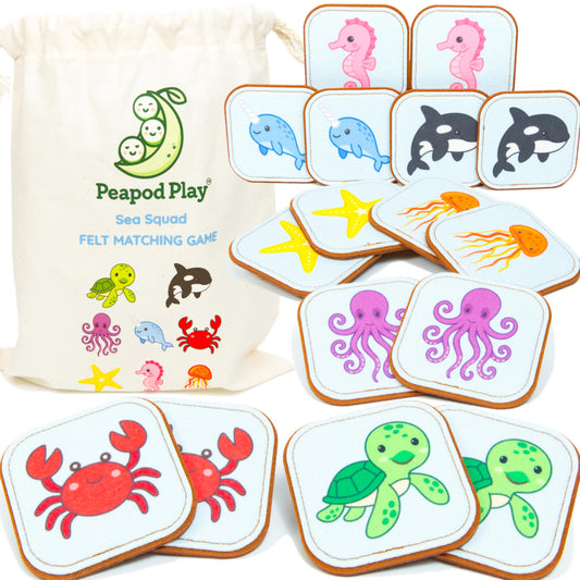 Felt Sea Creature Matching Game for Toddlers – Ocean Memory Game & Flash Cards – Soft and Safe for Ages 1+ – Montessori Preschool Learning Activity – Educational Sea Creature Toy for Girls & Boys