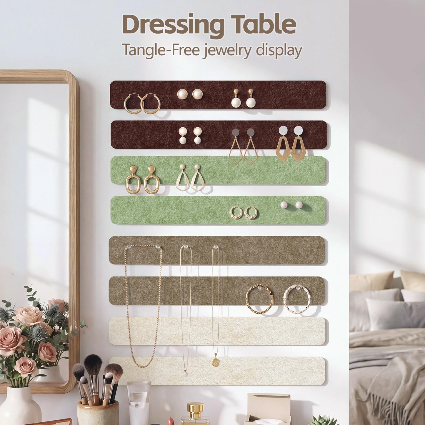 GoTiling Cork Board for Walls - 8 Pack Felt Pin Board Bar Strips - Self-Adhesive Lightweight Bulletin Board - Cork Board for Office with 40 Push Pins No Damage for Wall