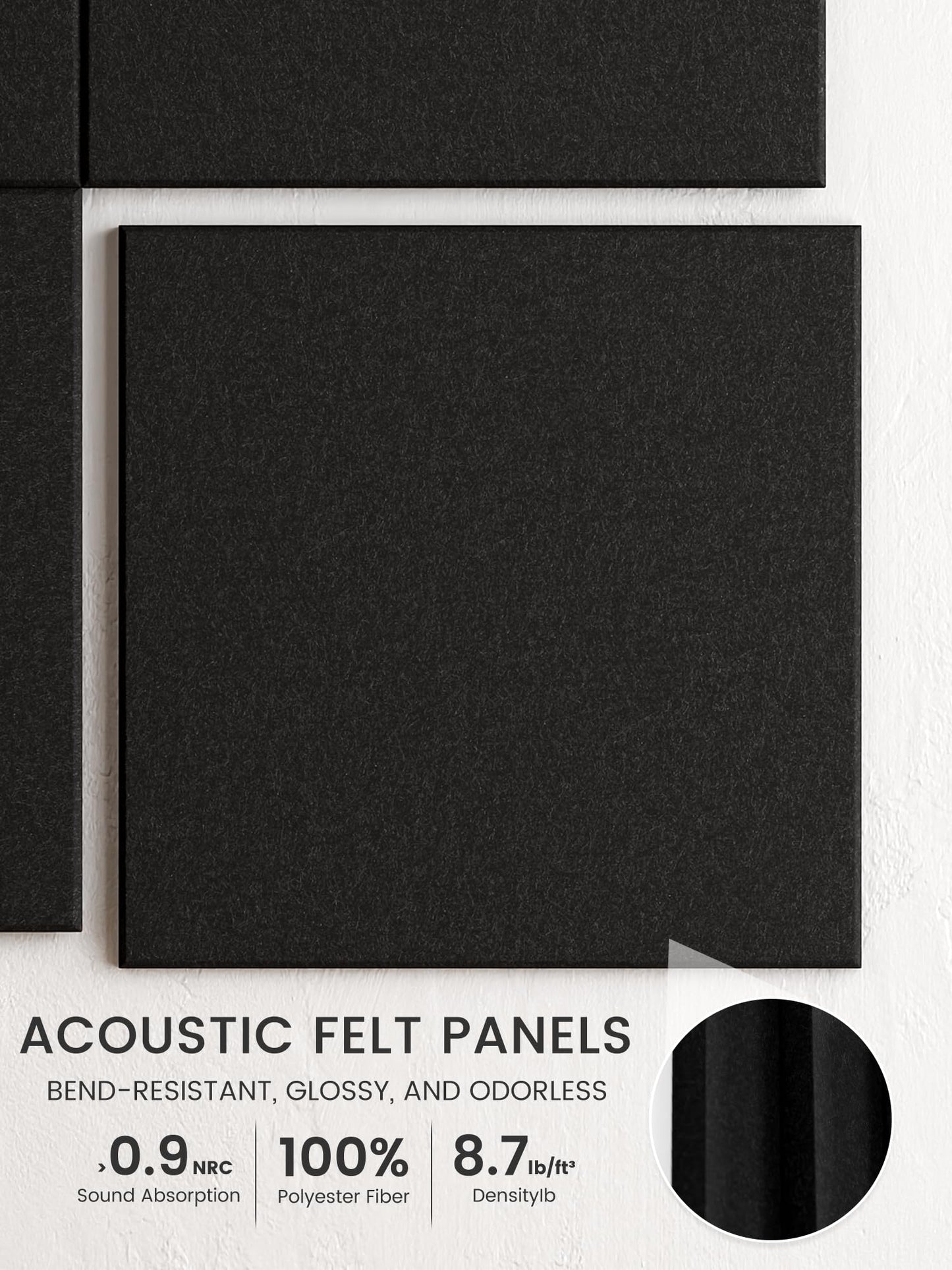 Bumusty Large Cork Board 48" x 36" Alternative - 12 Pack Felt Wall Tiles with 70 Safe Removable Adhesive Tabs, 30 Pushpins, Cork Boards for Walls Pin Board Bulletin Board Office Decor (Black)