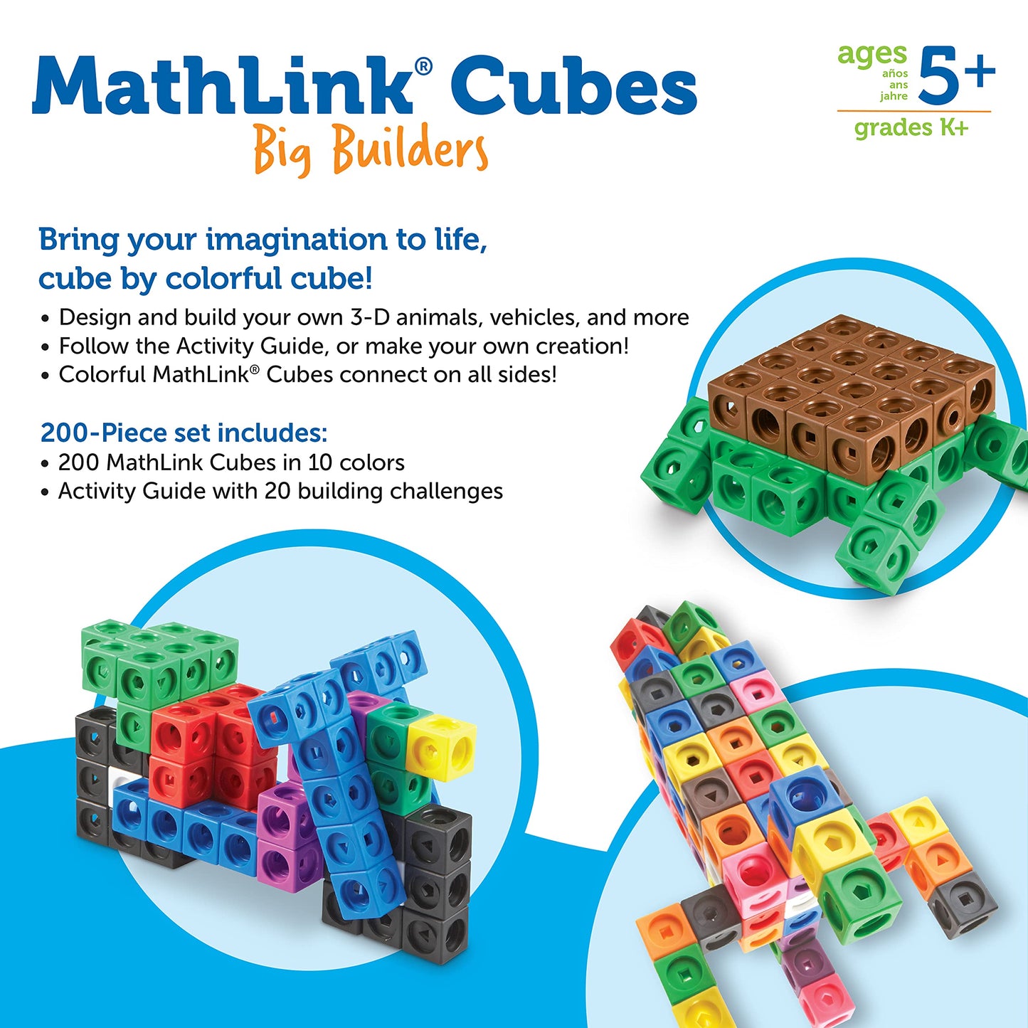 Learning Resources MathLink Cubes Big Builders - Math Manipulatives Kindergarten Games, Pattern Building Blocks, Counting Blocks, STEM Sets, Classroom Counters, Fine Motor Skills, Gifts For Kids