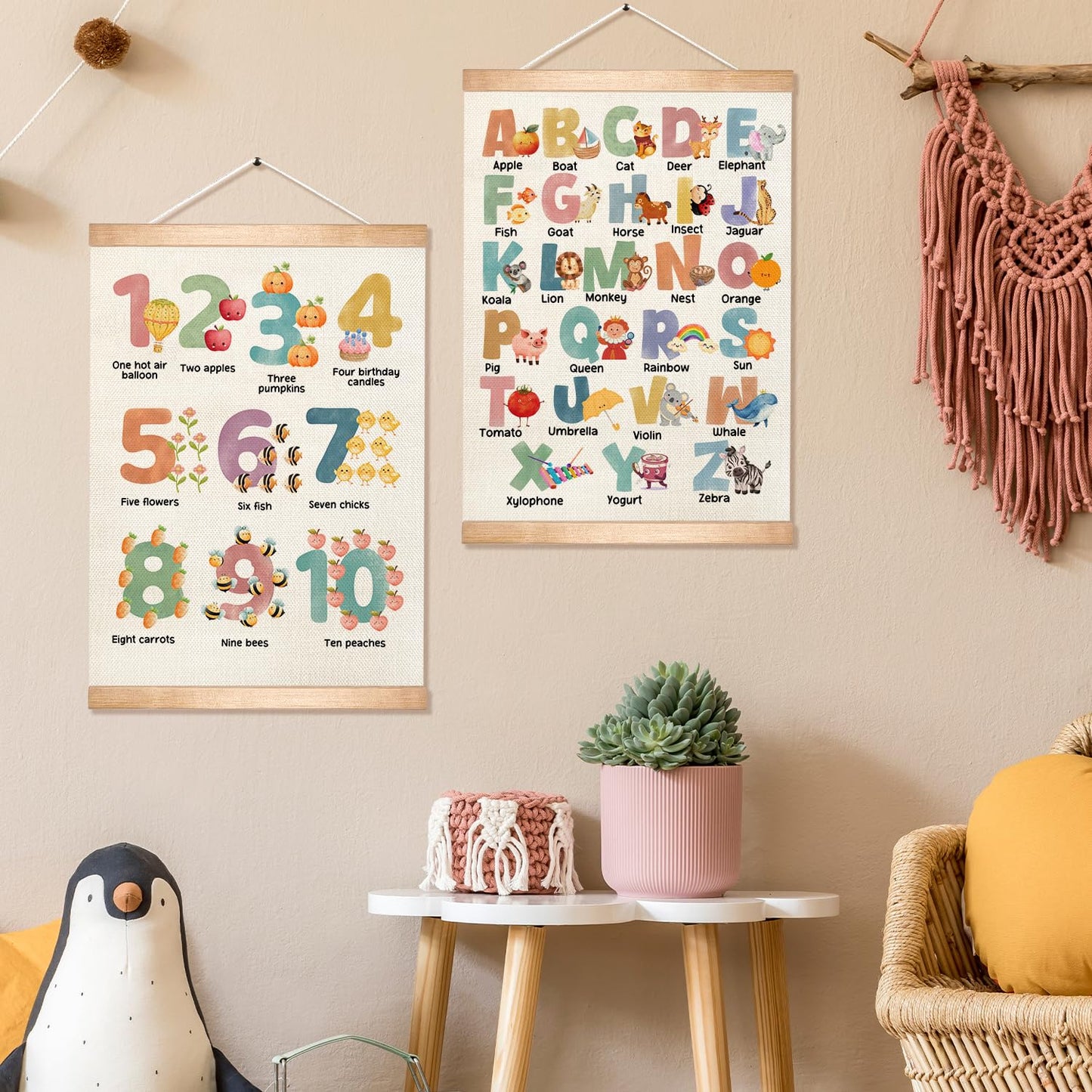 JIANGDAYO Educational Wall Art Decor for Daycare Set of 2,ABC Alphabet and 1-10 Number Chart Canvas Print Poster for Preschool, Toddler Learning Poster for Nursery Classroom Playroom 14x18.5inch