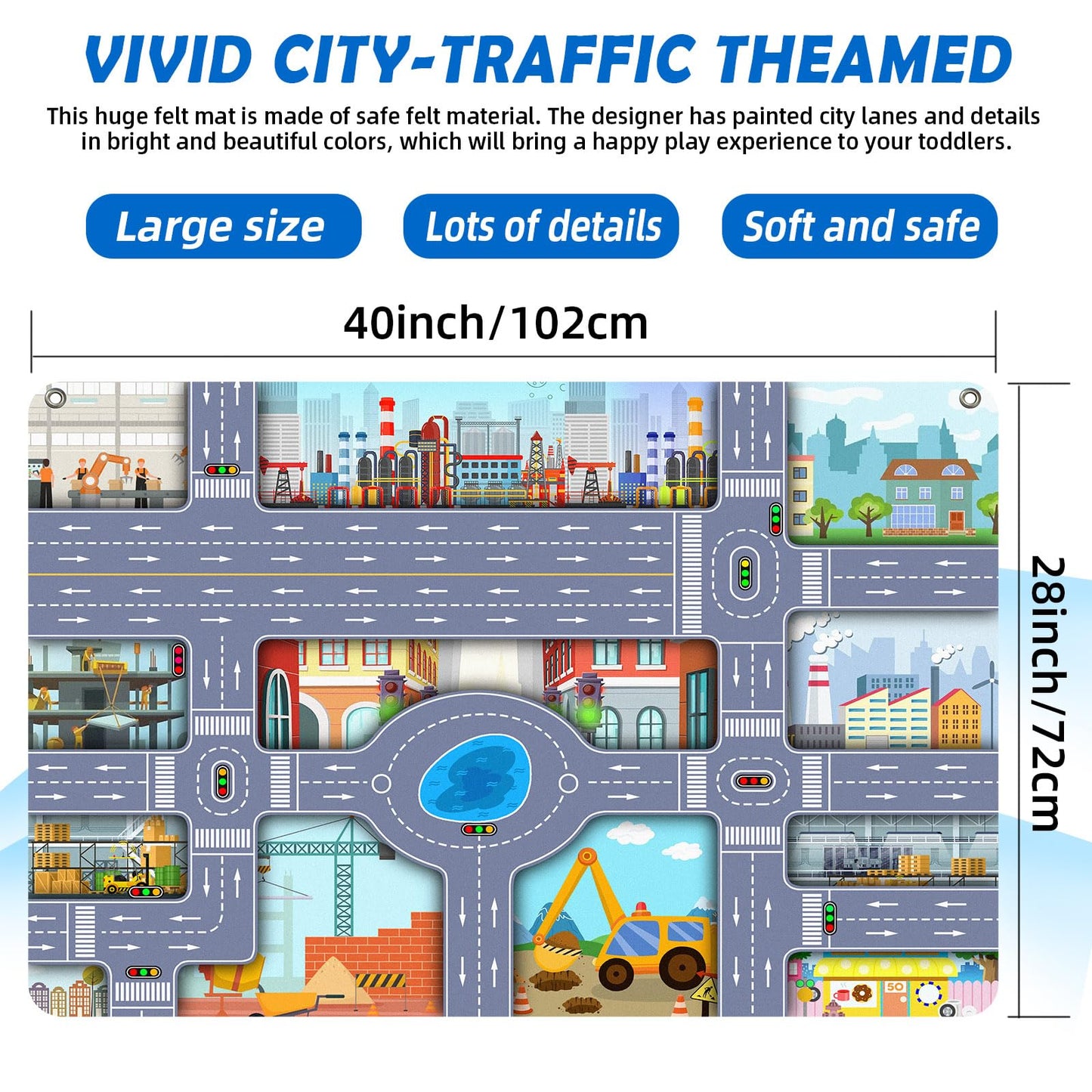 200 PCS Felt Board Story Set for Toddlers with Storage Bag City Traffic Themed Flannel Sensory Board Wall Interactive Storytelling Teaching Play Activity Kits 40x28 inch(Lightgrey)