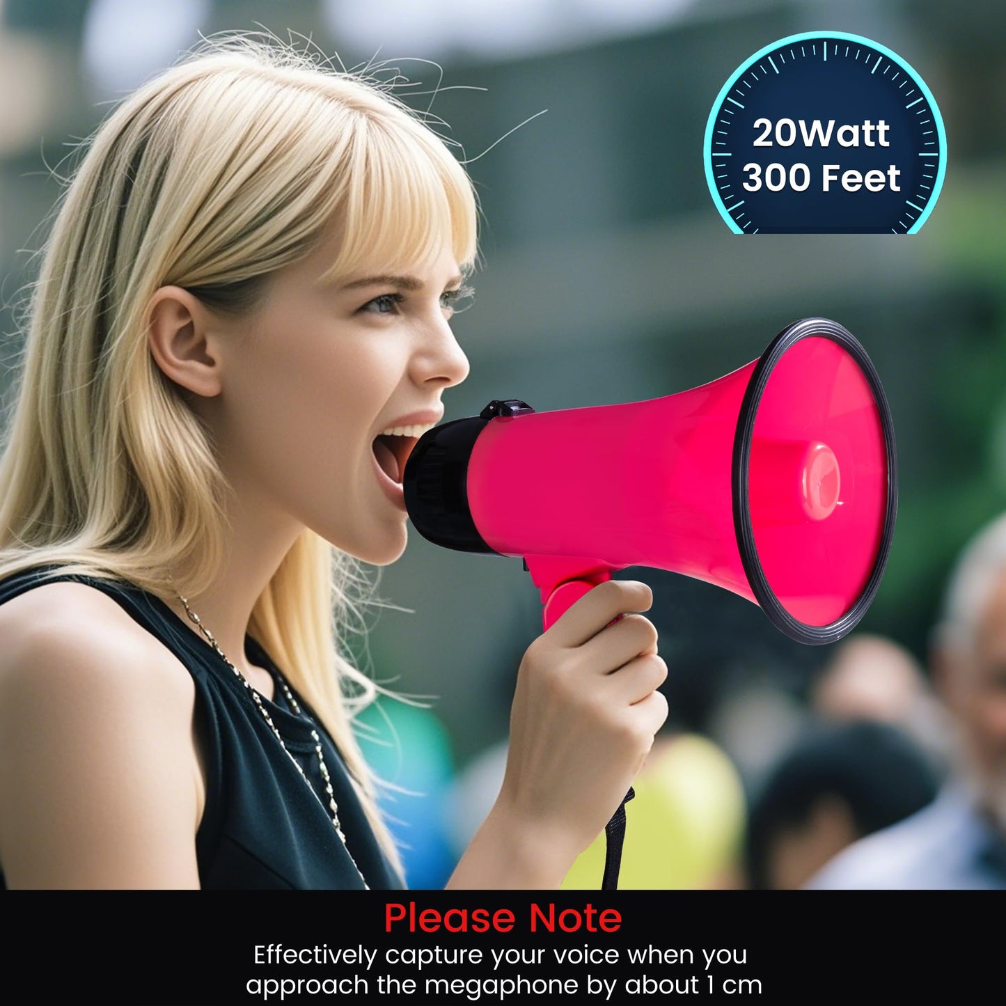 MyMealivos 20W Megaphone Bullhorn, Built in Siren & 240s Recording, 5.4"×8.6" Portable Megaphone with Volume Control Cover Up to 300 feet+ for Indoor and Outdoor Activities(Deeppink)