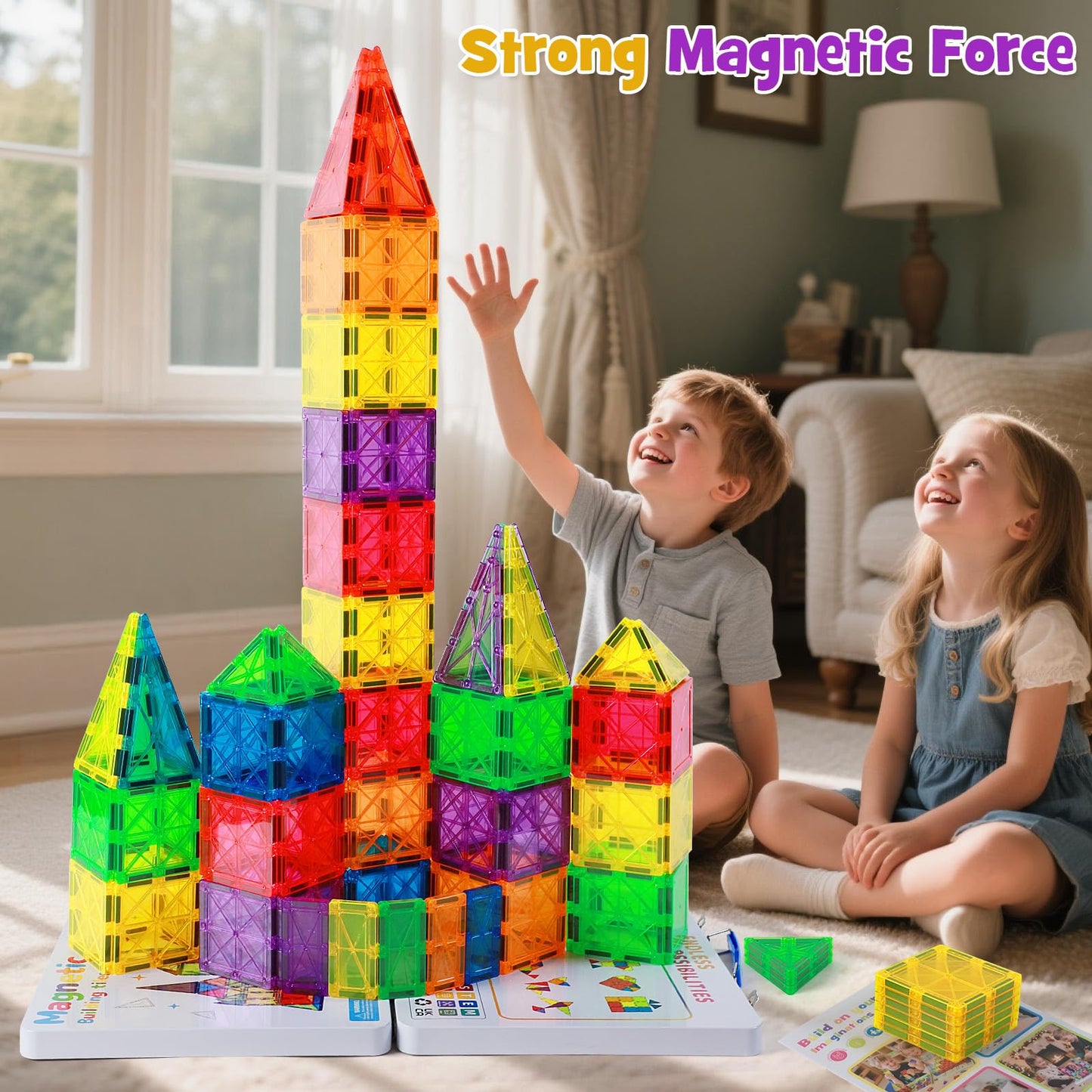 MEIQ 100Pcs Premium Magnetic Tiles Toys Set with Sturdy Iron Case, STEM Educational Building Blocks for Kids Ages 3-5 4-8, Montessori Sensory Toys, Creative Birthday Gifts for Toddler Boys & Girls
