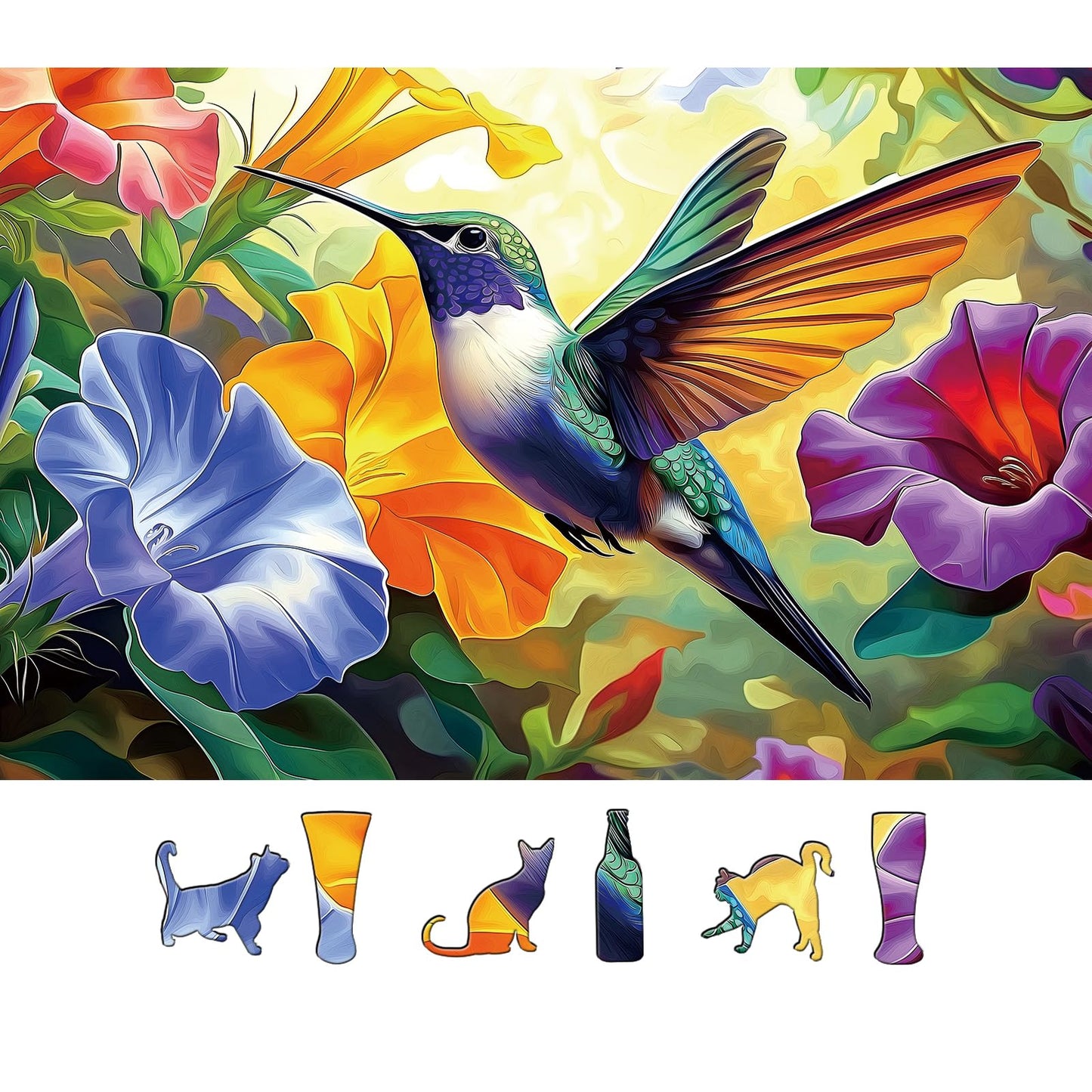 MINIWAN 500 Piece Hummingbird Flower Jigsaw Puzzle for Adults, Seniors - Puzzle with Letters on Back & Reference Poster, 23"x15" Premium Home Decor Puzzle