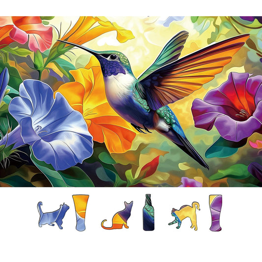 MINIWAN 500 Piece Hummingbird Flower Jigsaw Puzzle for Adults, Seniors - Puzzle with Letters on Back & Reference Poster, 23"x15" Premium Home Decor Puzzle