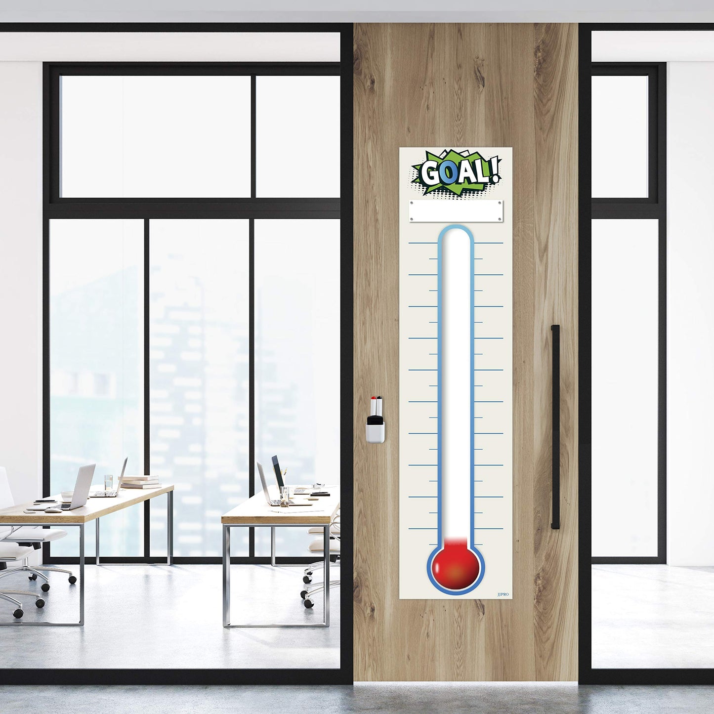 Fundraising Thermometer Chart Goal Tracker Decal - 48"x12" - Dry Erase Goal Setting Wall Poster Thermometer - Removable Giant Sales Goal Vinyl Sticker (Blue)