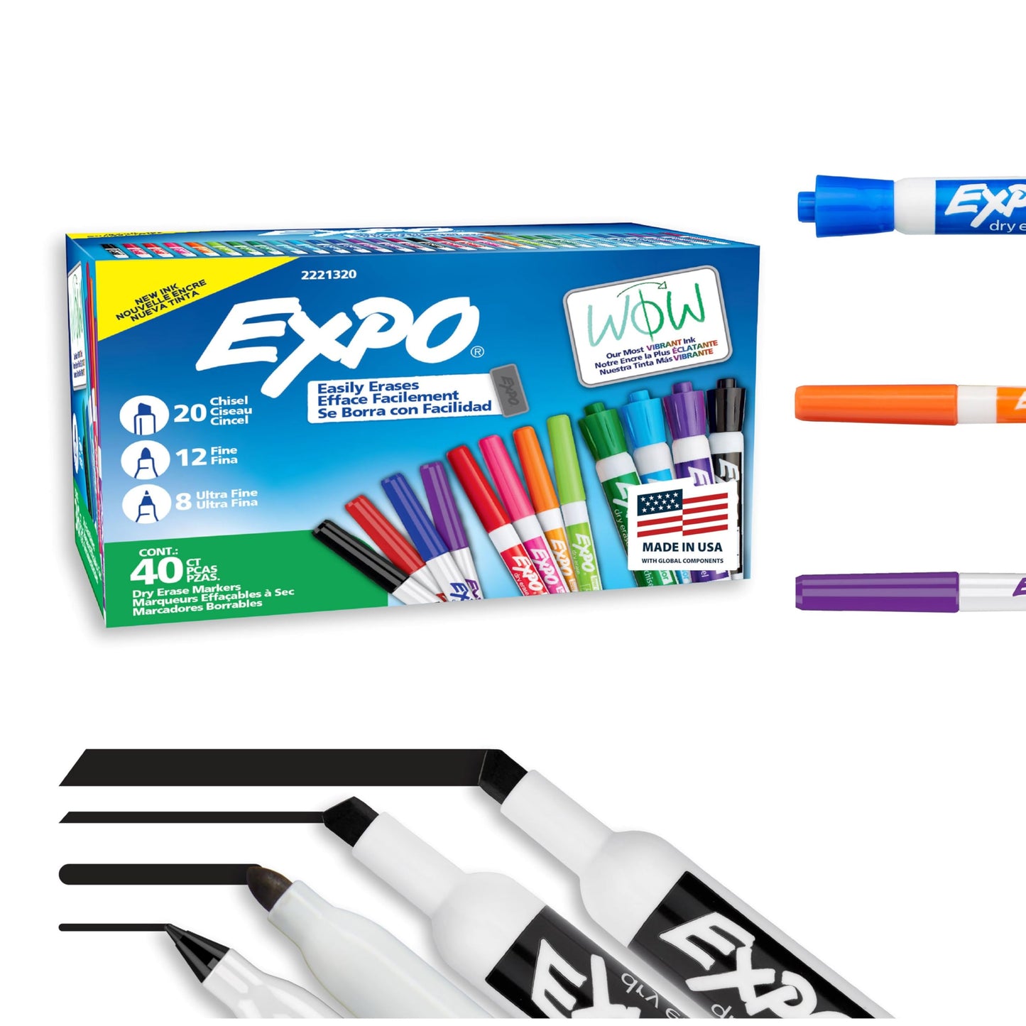 EXPO Dry Erase Markers Ultimate Pack, Chisel, Fine, Ultra Fine, Mixed Tips, 40 Count - Whiteboard, Essential Supplies for Office, School, Classroom, Teachers