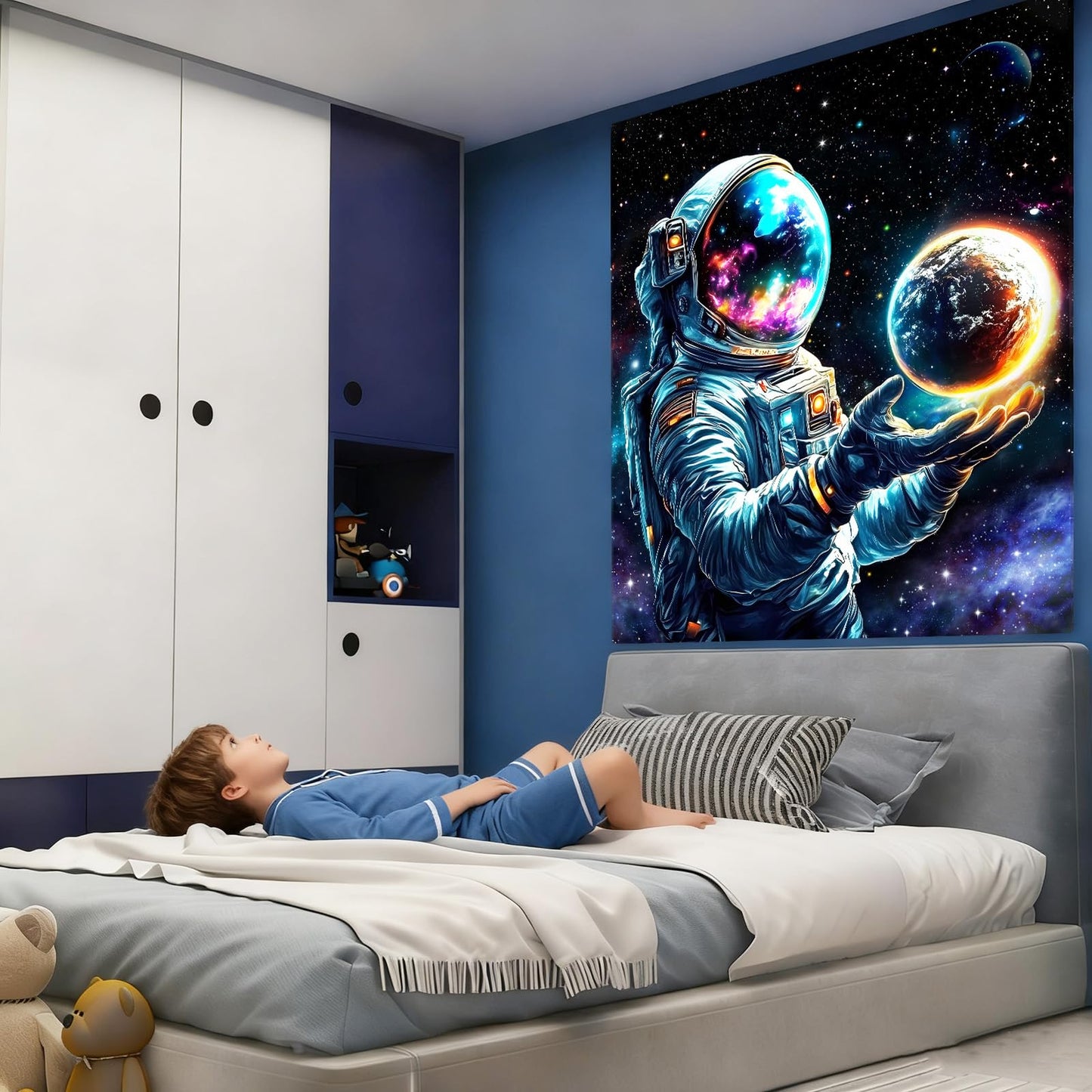 Apdidl Space Galaxy Poster Decor Tapestry for Bedroom, Astronaut Cool Planet Wall Hanging, Fantasy Outer Space Wall Tapestries Men, Funny Art Poster Aesthetic for Boys Guys Gamer Living Room 51" X 60"