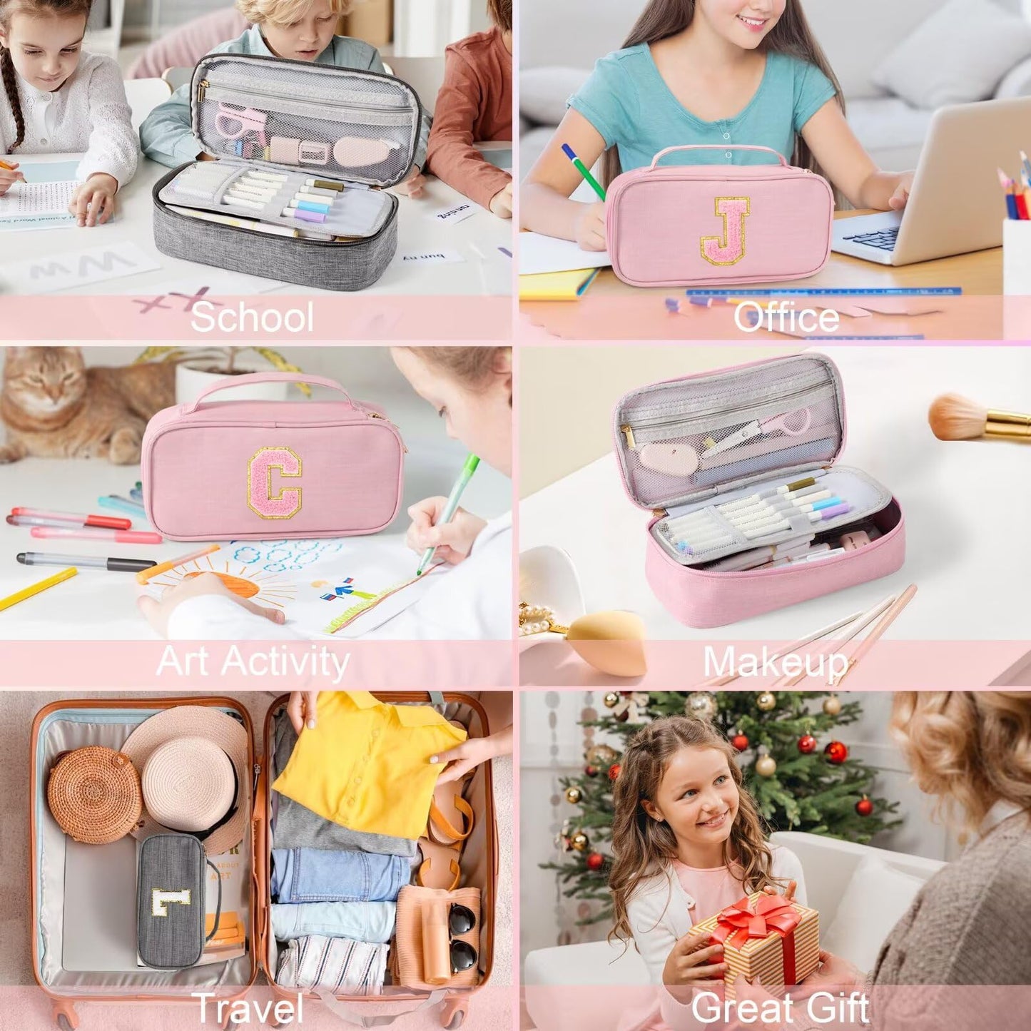 YOOLIFE Pencil Case for Girls, Cute Pencil Pouch Pen Case, Birthday Gifts for 3 4 5 6 7 8 9 10 11 12 13 Year Old Girls Gifts for Daughter Friend, A (Grey)