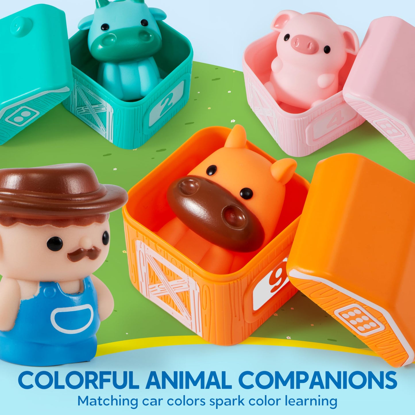 Play-Act Learning Toy for Toddlers 1 2 3 Years Old, Counting, Matching & Sorting Montessori Learning Farm Train Including 9 Farm Animals, Birthday Gift for Baby Boys Girls