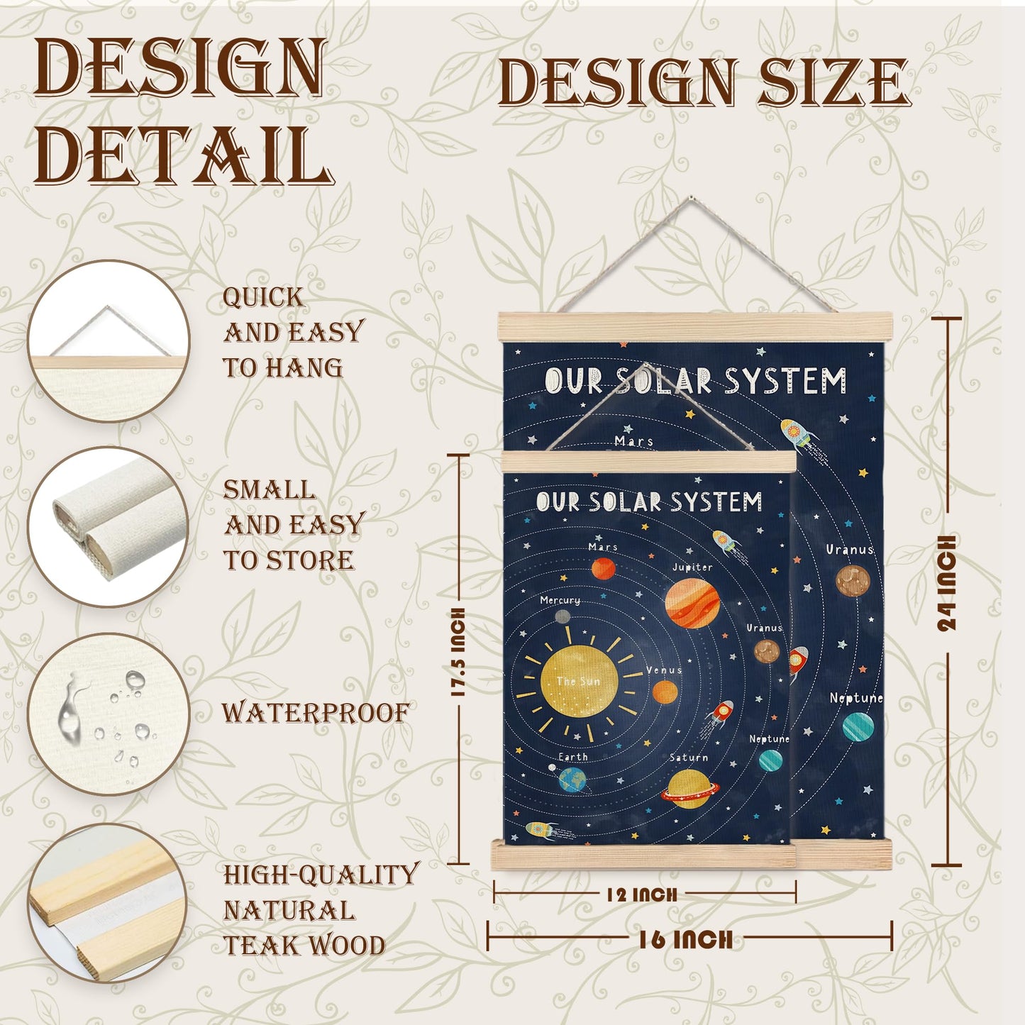 URLLUAE Solar System Poster Hanger Frame, Outer Space Room Decor, Space Wall Art, Solar System for Kids, Outer Spaces Room Decor for Boys Room,16x24 Inches