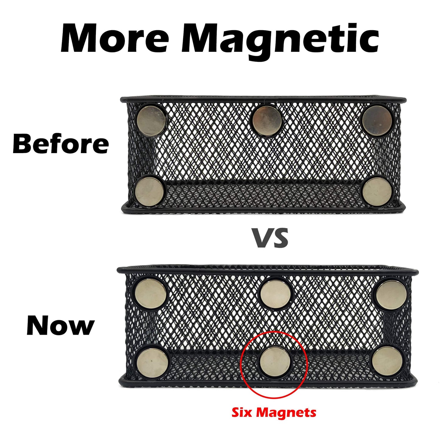 EASEPRES Magnetic Pencil Holder Set of 6 - Black Wire Mesh Storage Baskets Organizer with Strong Magnets - Perfect for Whiteboard, Refrigerator and Locker Accessories