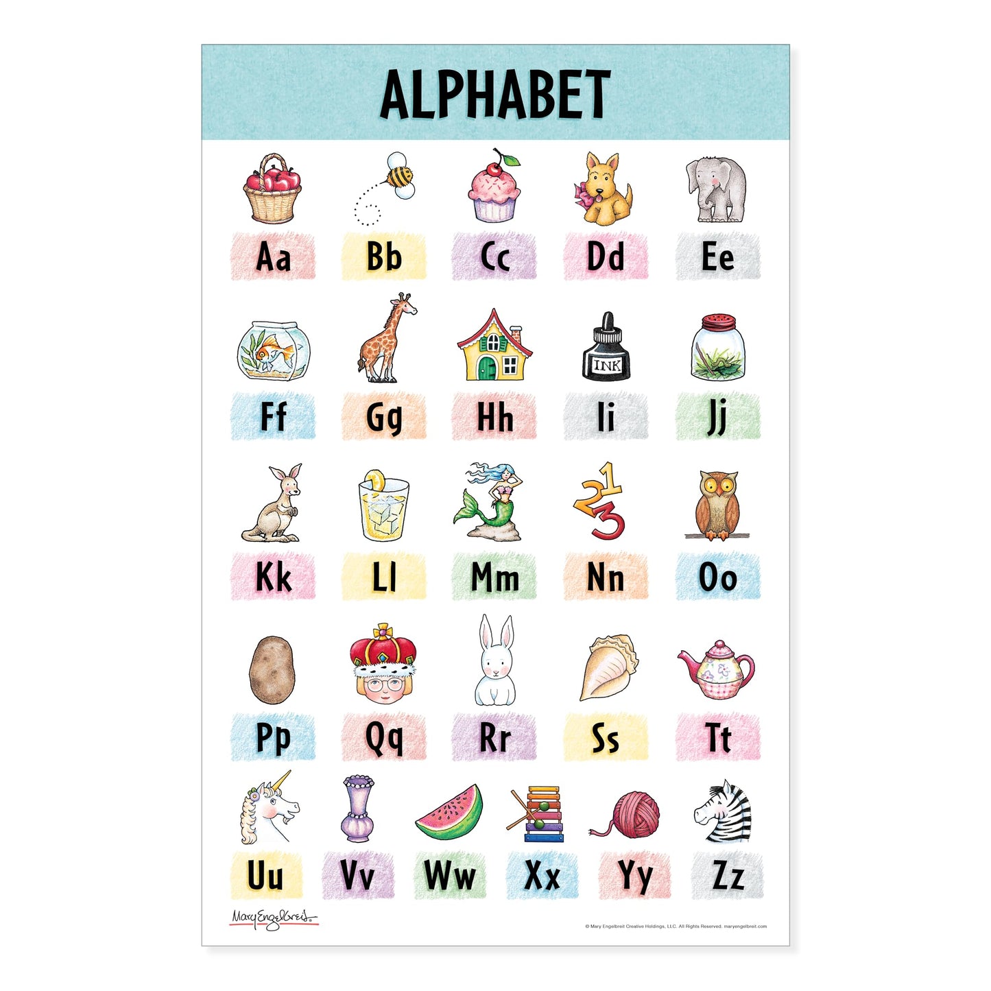 Mary Engelbreit Preschool Learning Posters Set (8-Pack), Toddler Learning Posters, ABC Alphabet, Colors & Educational Charts for Classroom & Homeschool
