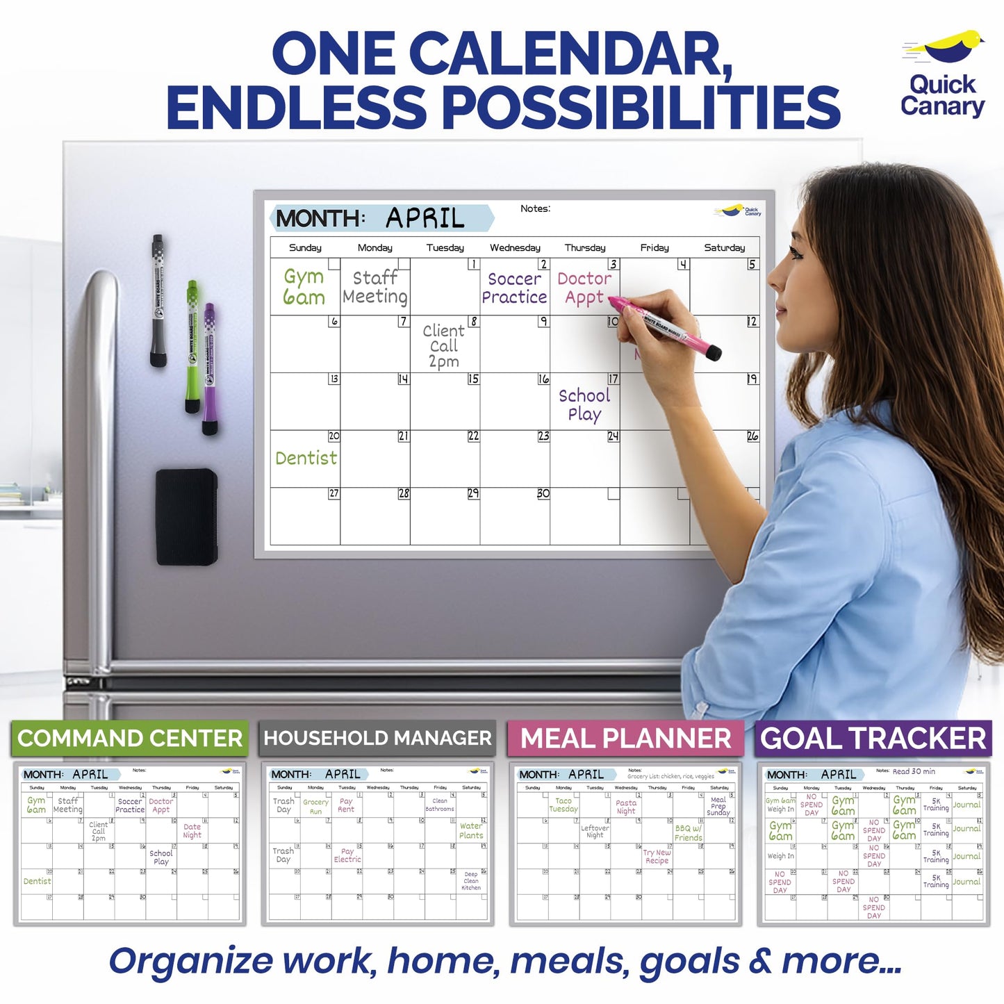 Monthly Magnetic Calendar for Refrigerator - 17x12” Stain-Resistant Dry Erase Fridge Calendar Whiteboard with Large Writing Space for Schedules, Chores & Meals - With 4 Markers & Eraser - Sunday Start