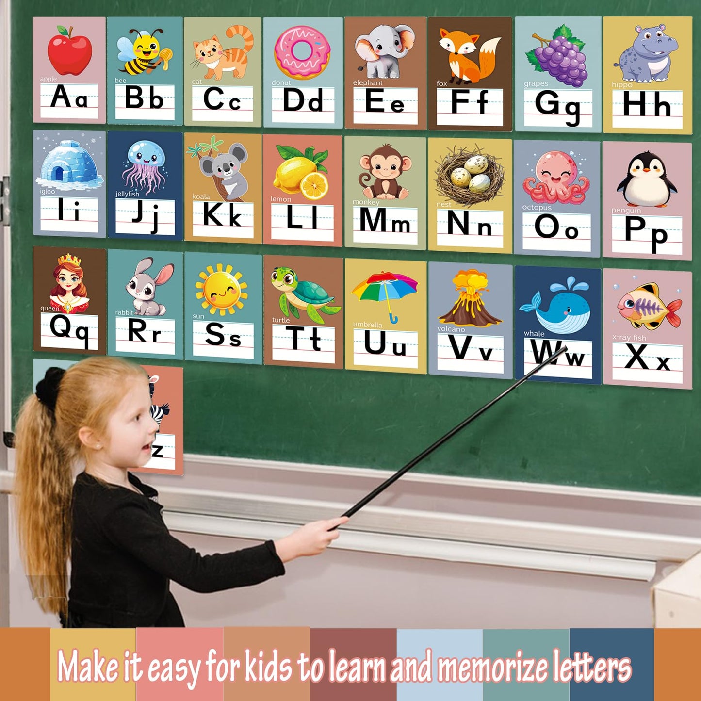 Adduster Alphabet Letters for Wall - ABC Alphabet Poster Classroom Wall Alphabet Alphabet Wall Chart Kindergarten Elementary Classroom Wall Decor Daycare Homeschool Supplies (Bohemia)