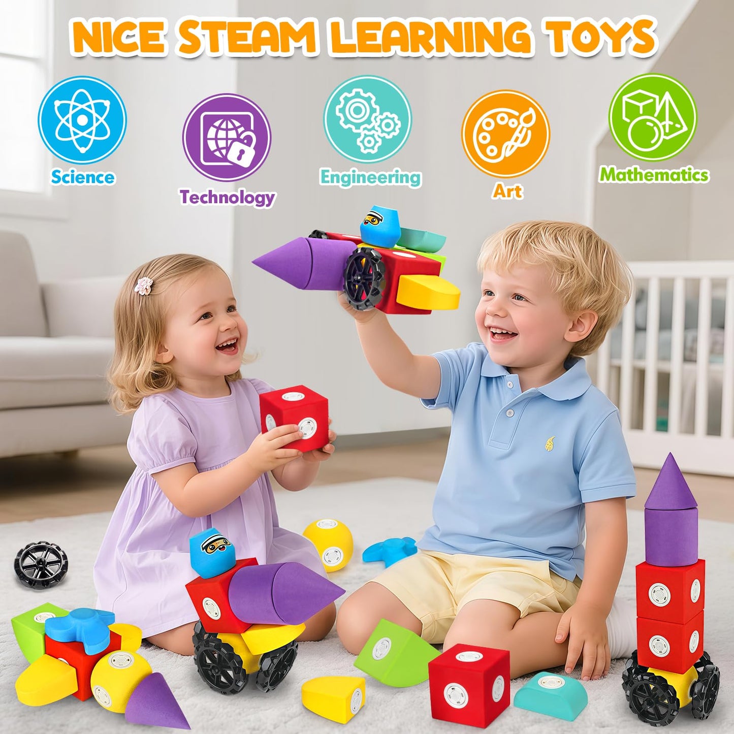 Hodurgyi 15 PCS Magnetic Foam Blocks, STEM Preschool Toys for Children, Magnetic Building Blocks for Toddlers, Kids Bath Toys and Montessori Sensory Toys, Birthday for Boys & Girls Age 3 4 5 6+